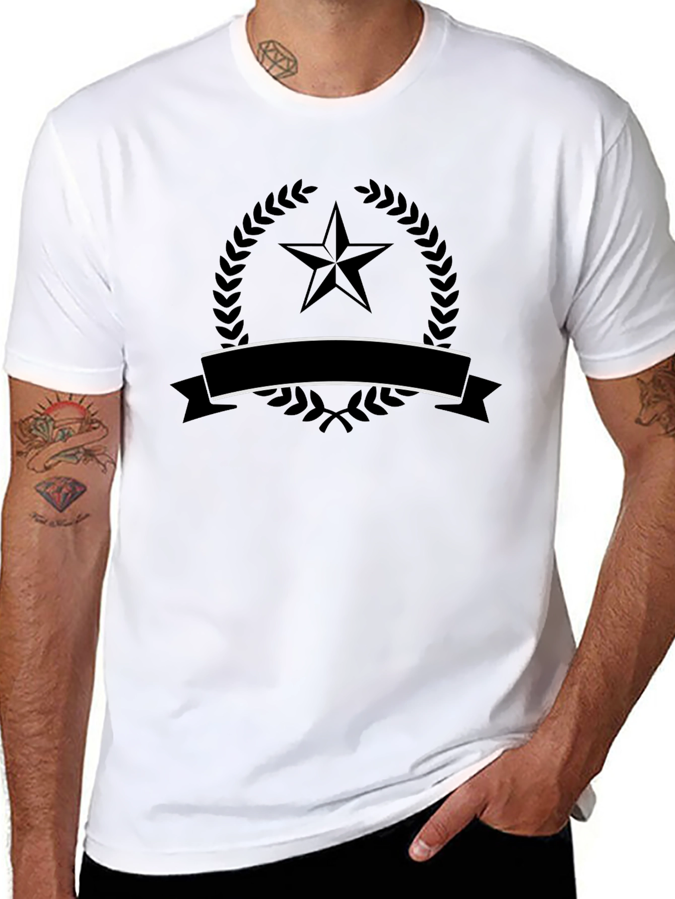 Mens Black T-Shirt with Star Laurel Emblem