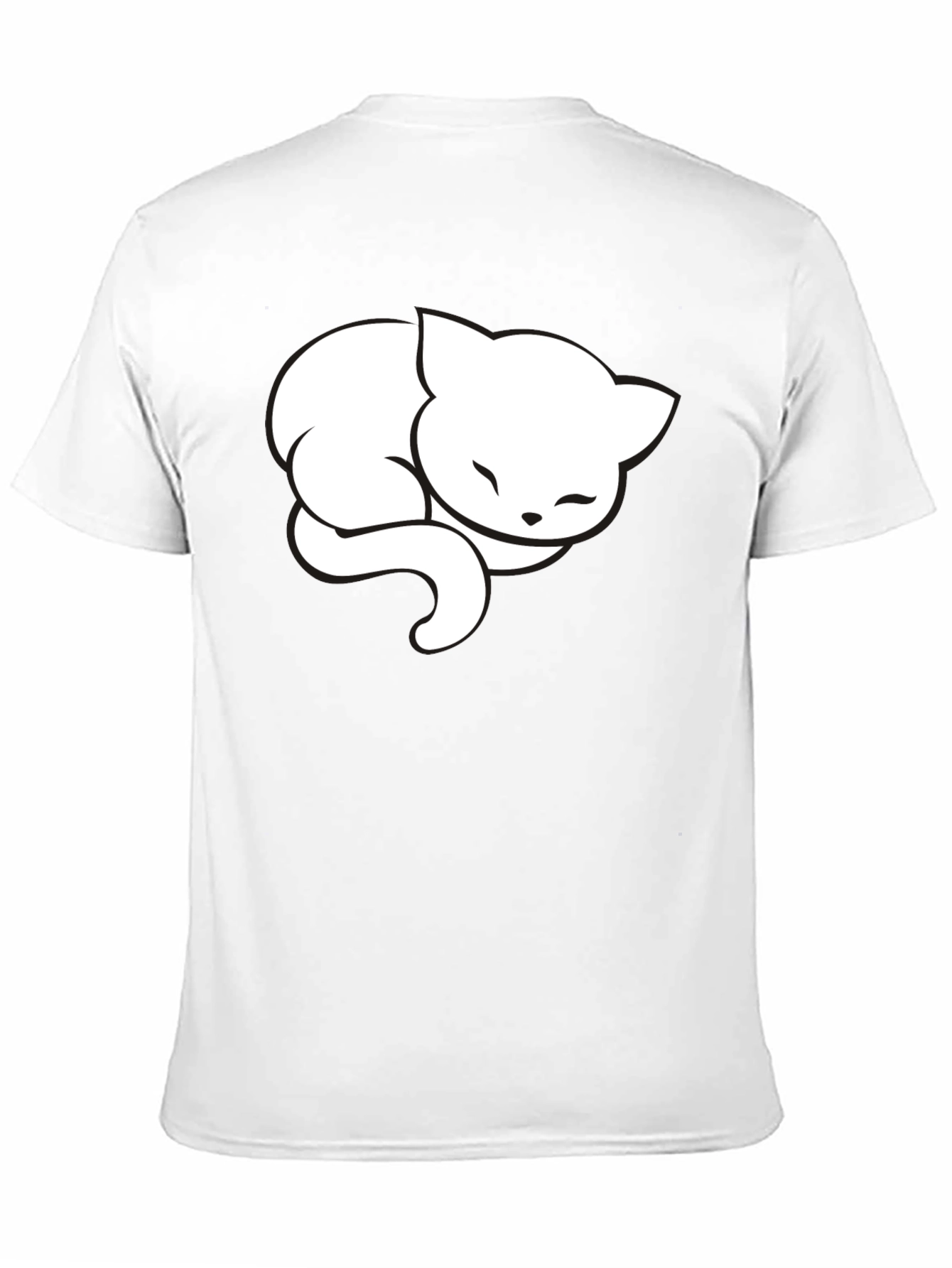 Cute Sleeping Cat Graphic Tee - Black Cotton Blend