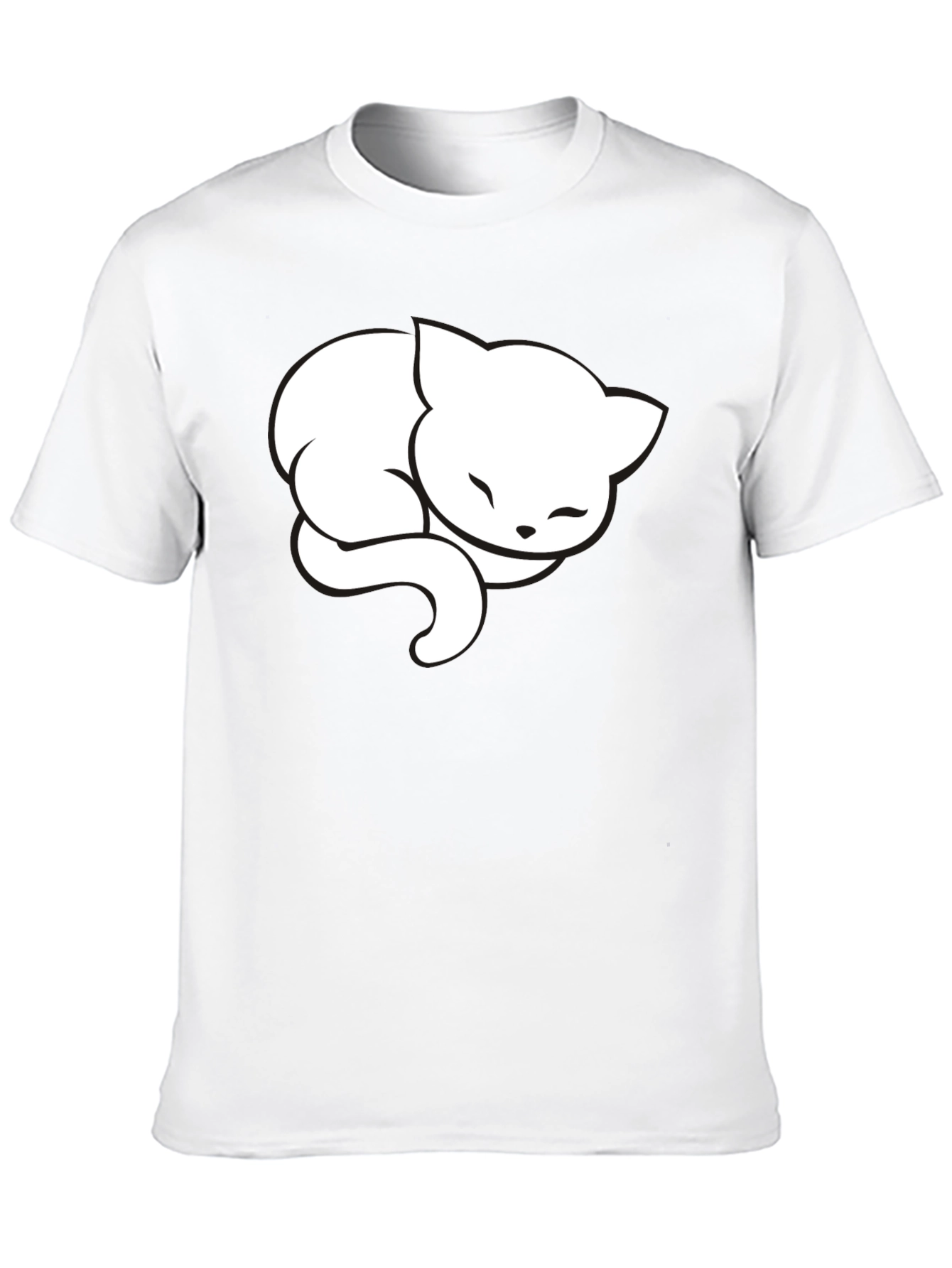Cute Sleeping Cat Graphic Tee - Black Cotton Blend
