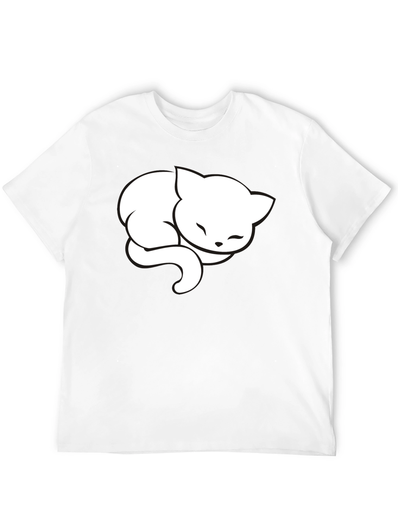 Cute Sleeping Cat Graphic Tee - Black Cotton Blend