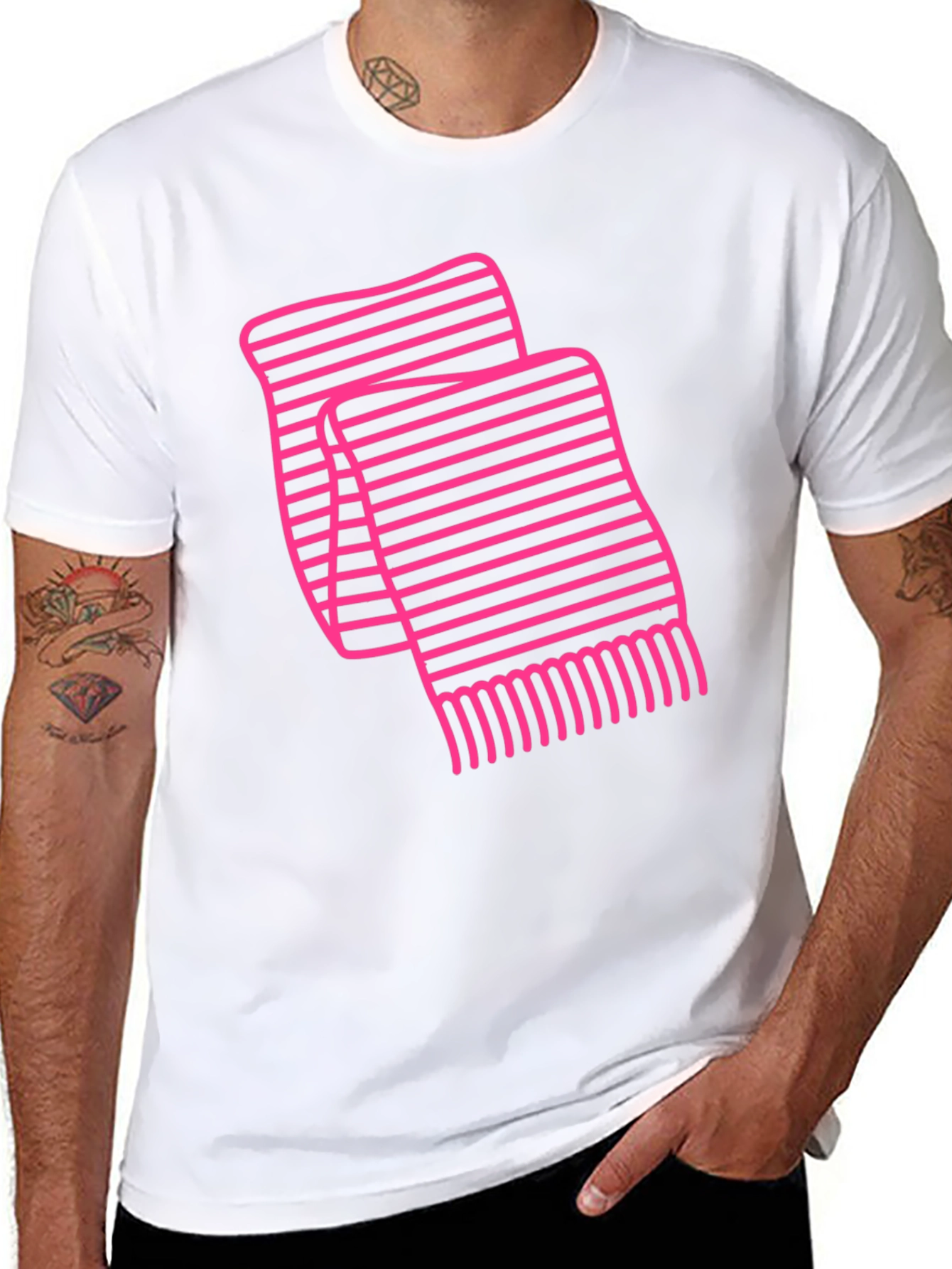 Striped Scarf Graphic Tee - Black