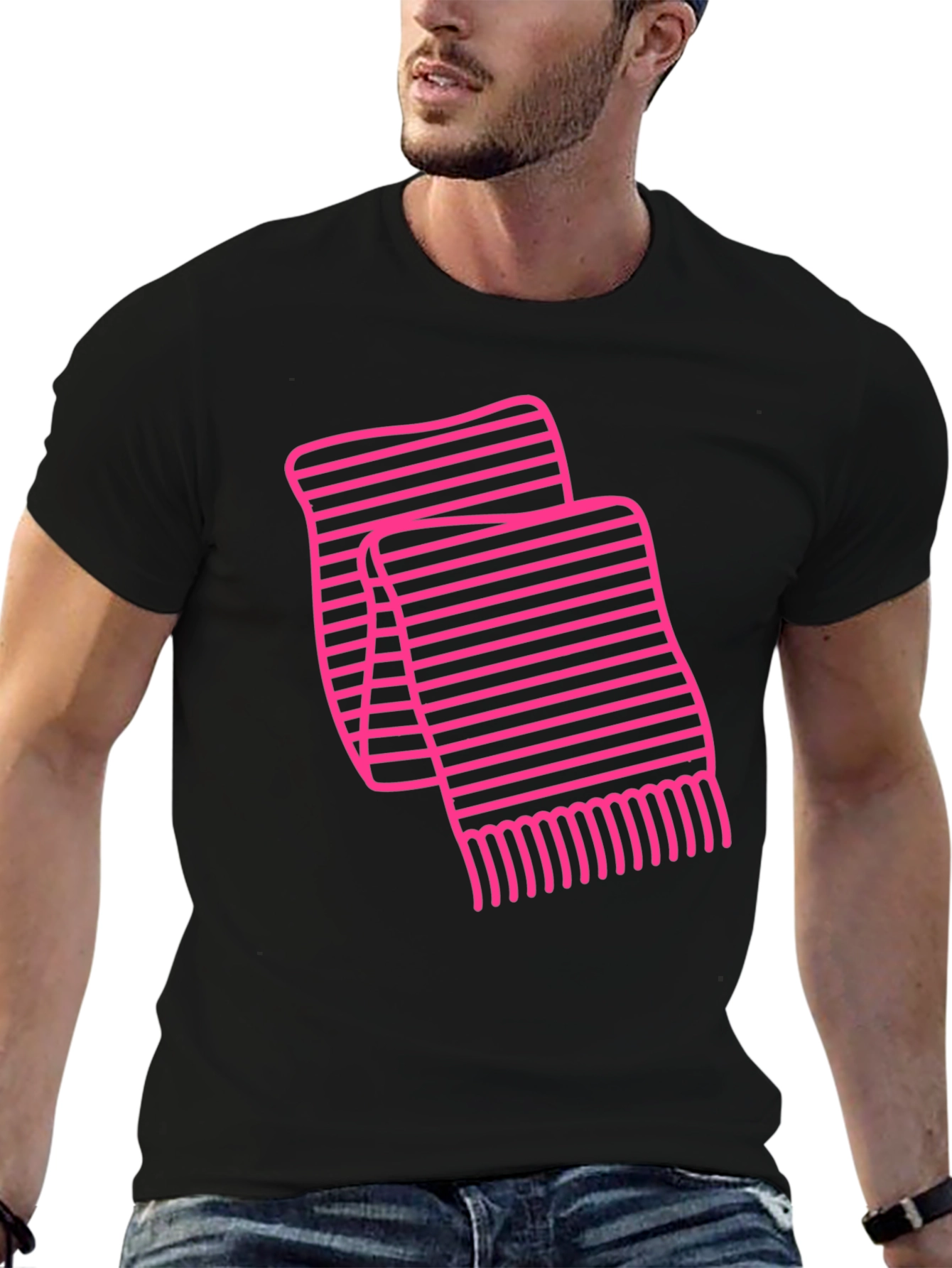 Striped Scarf Graphic Tee - Black
