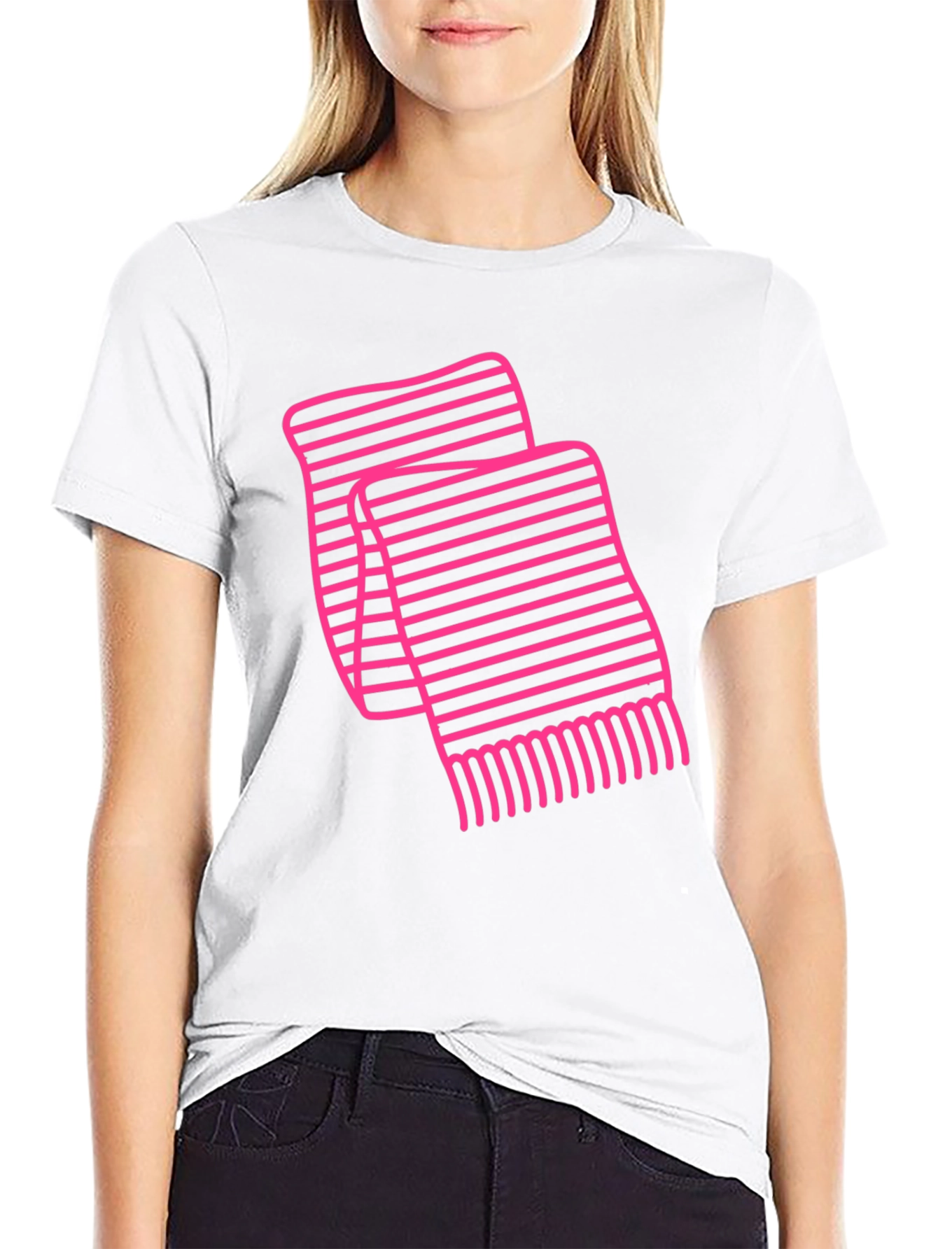 Striped Scarf Graphic Tee - Black
