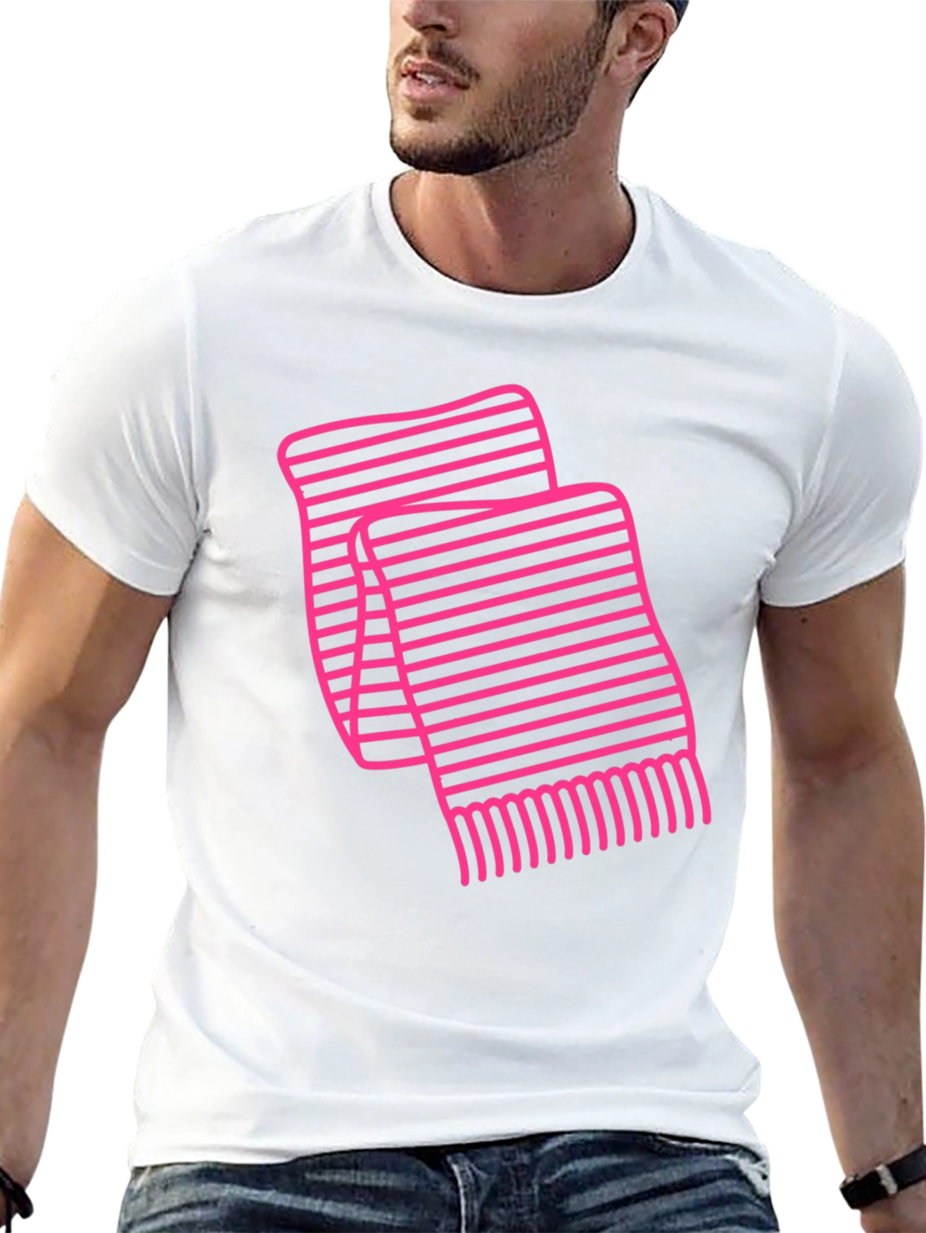 Striped Scarf Graphic Tee - Black