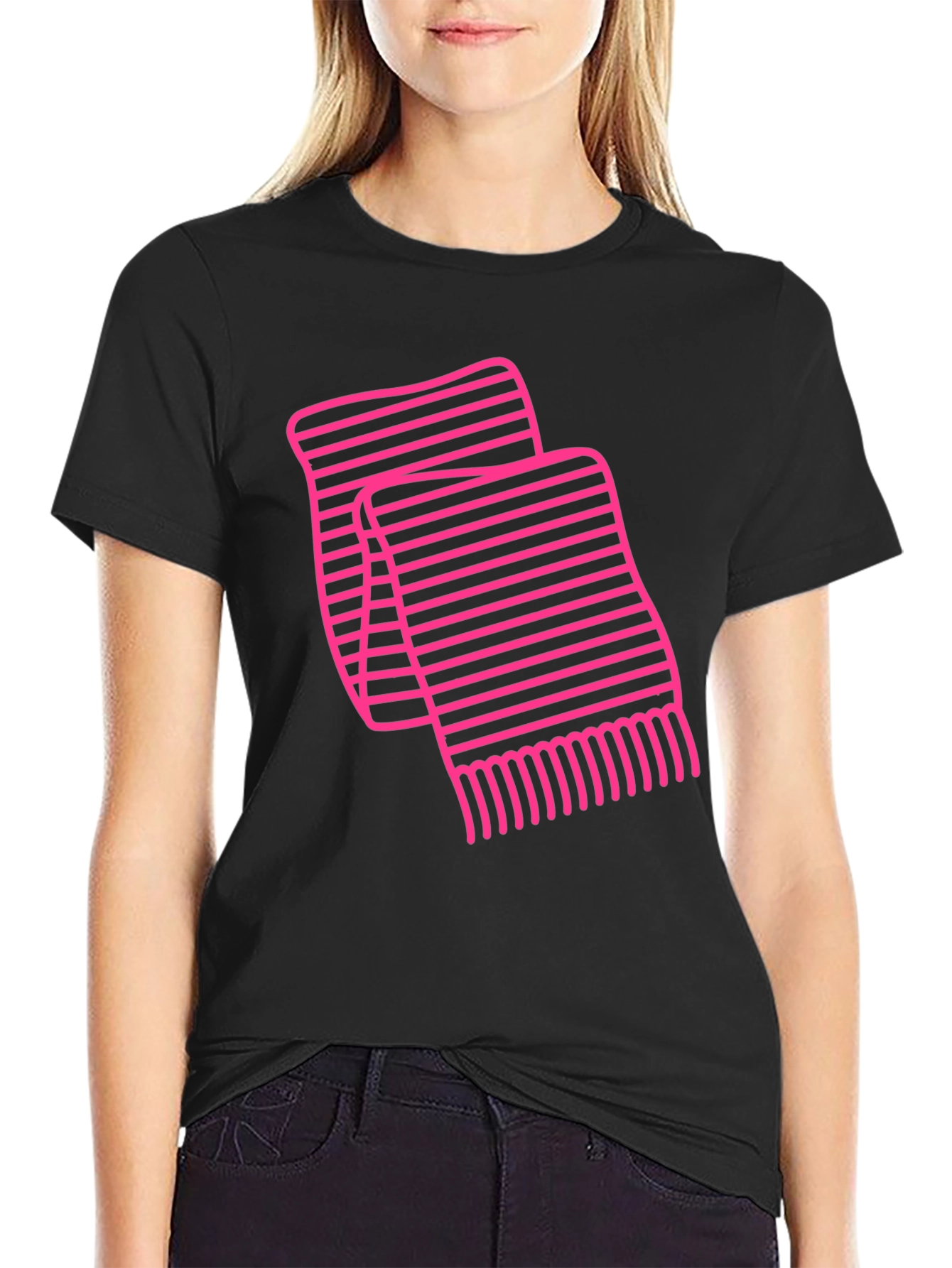 Striped Scarf Graphic Tee - Black