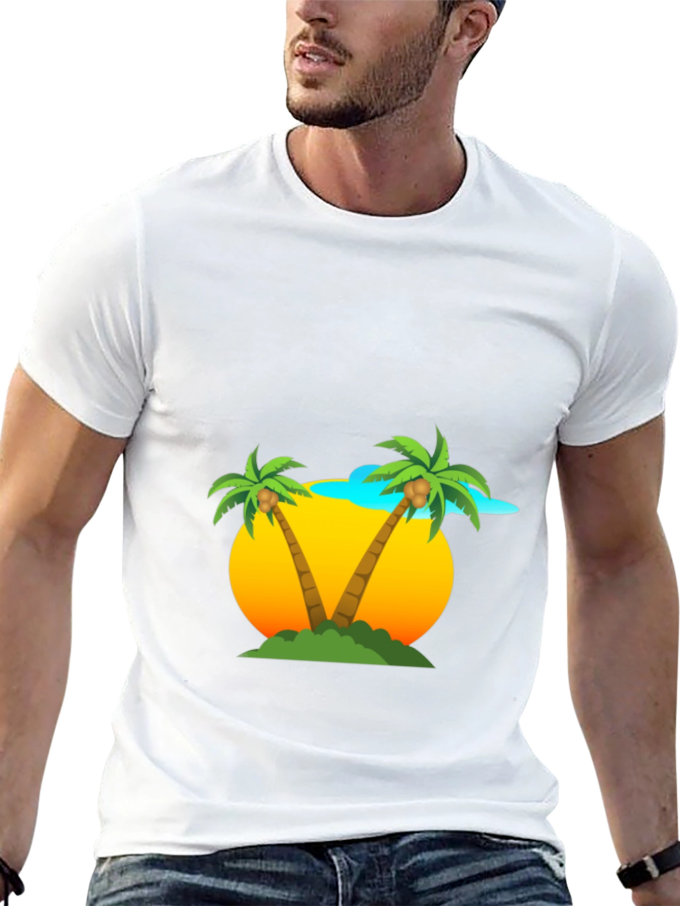 Tropical Palm Tree Graphic Tee - Black