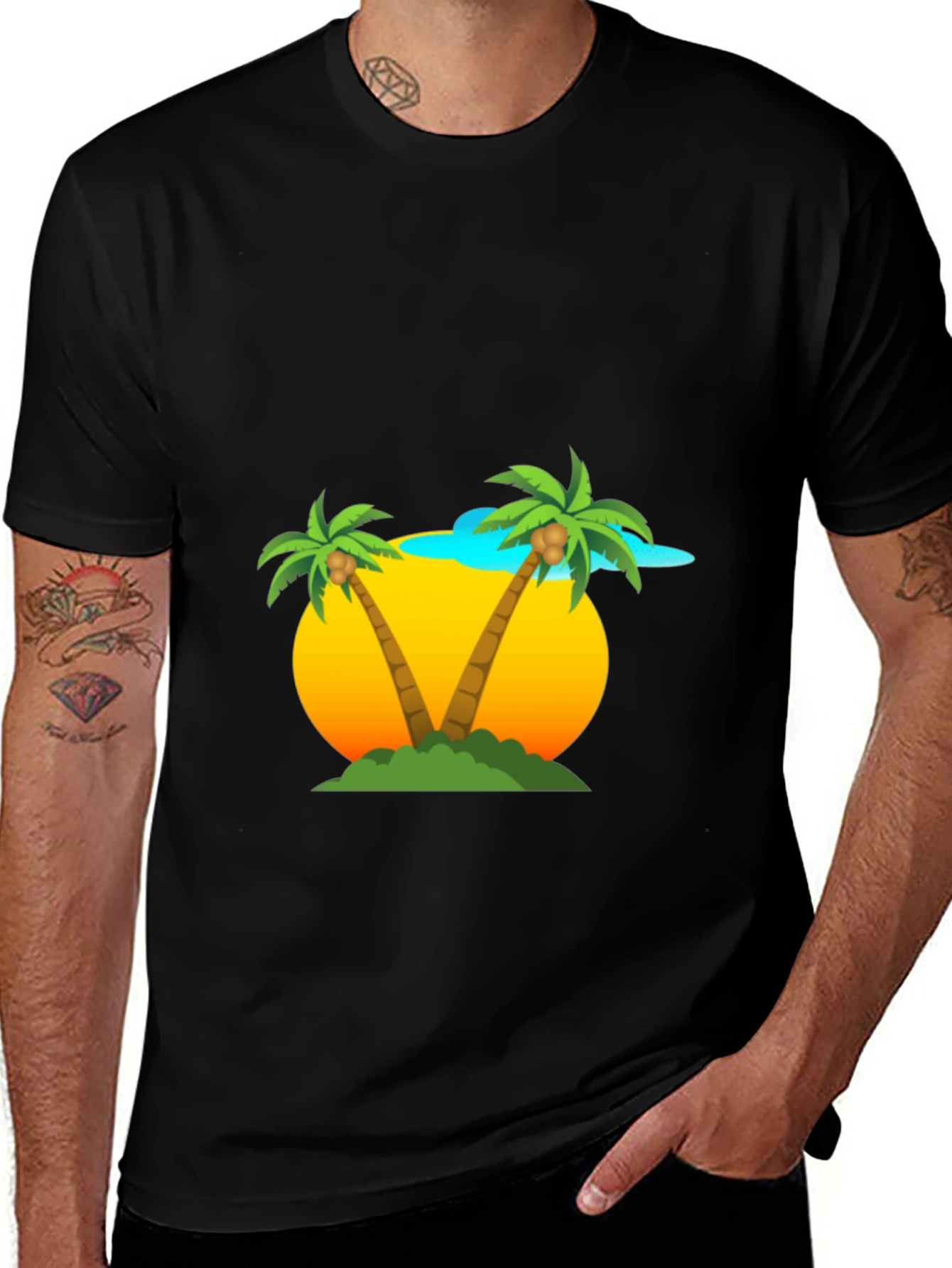 Tropical Palm Tree Graphic Tee - Black