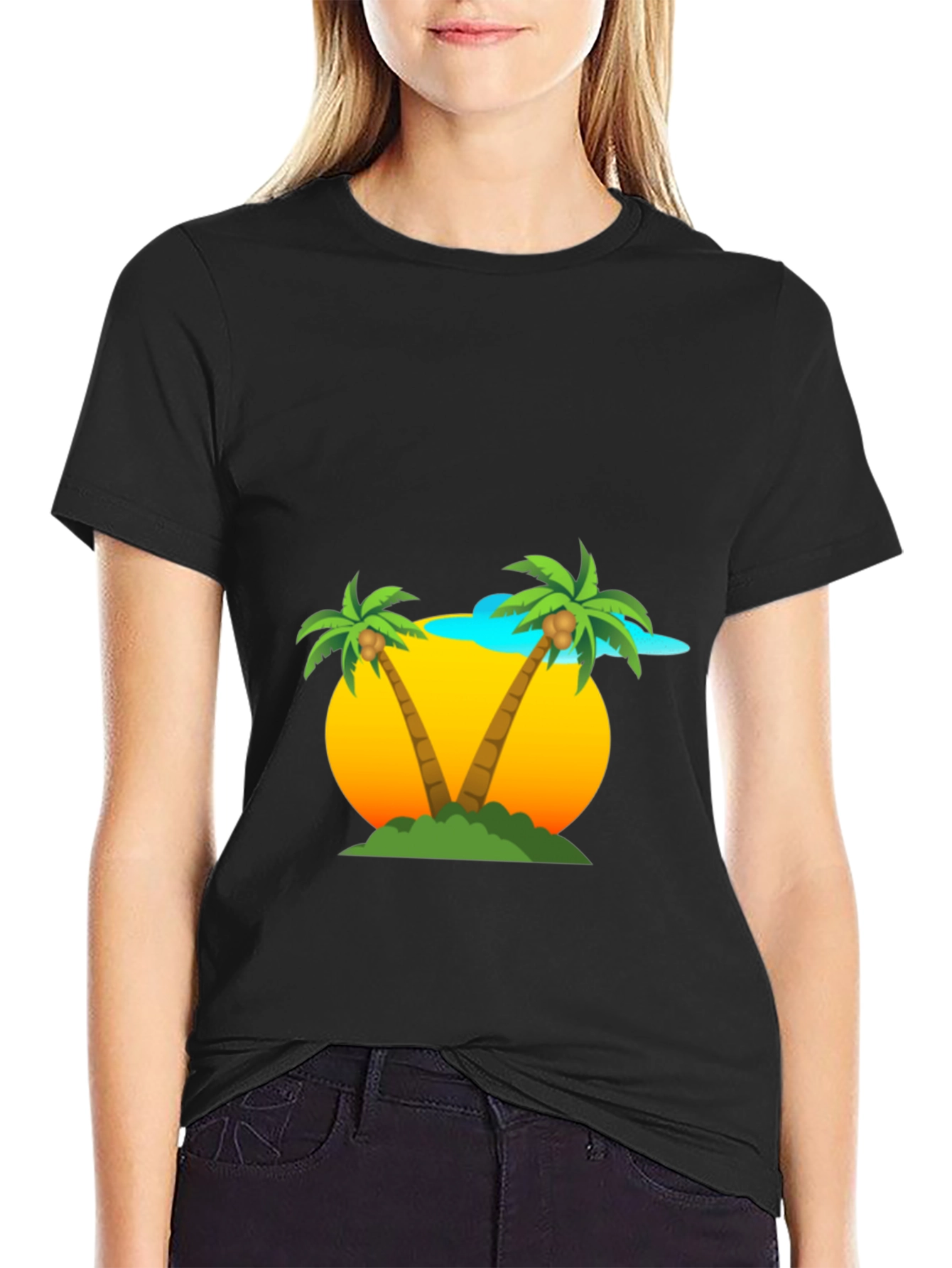 Tropical Palm Tree Graphic Tee - Black