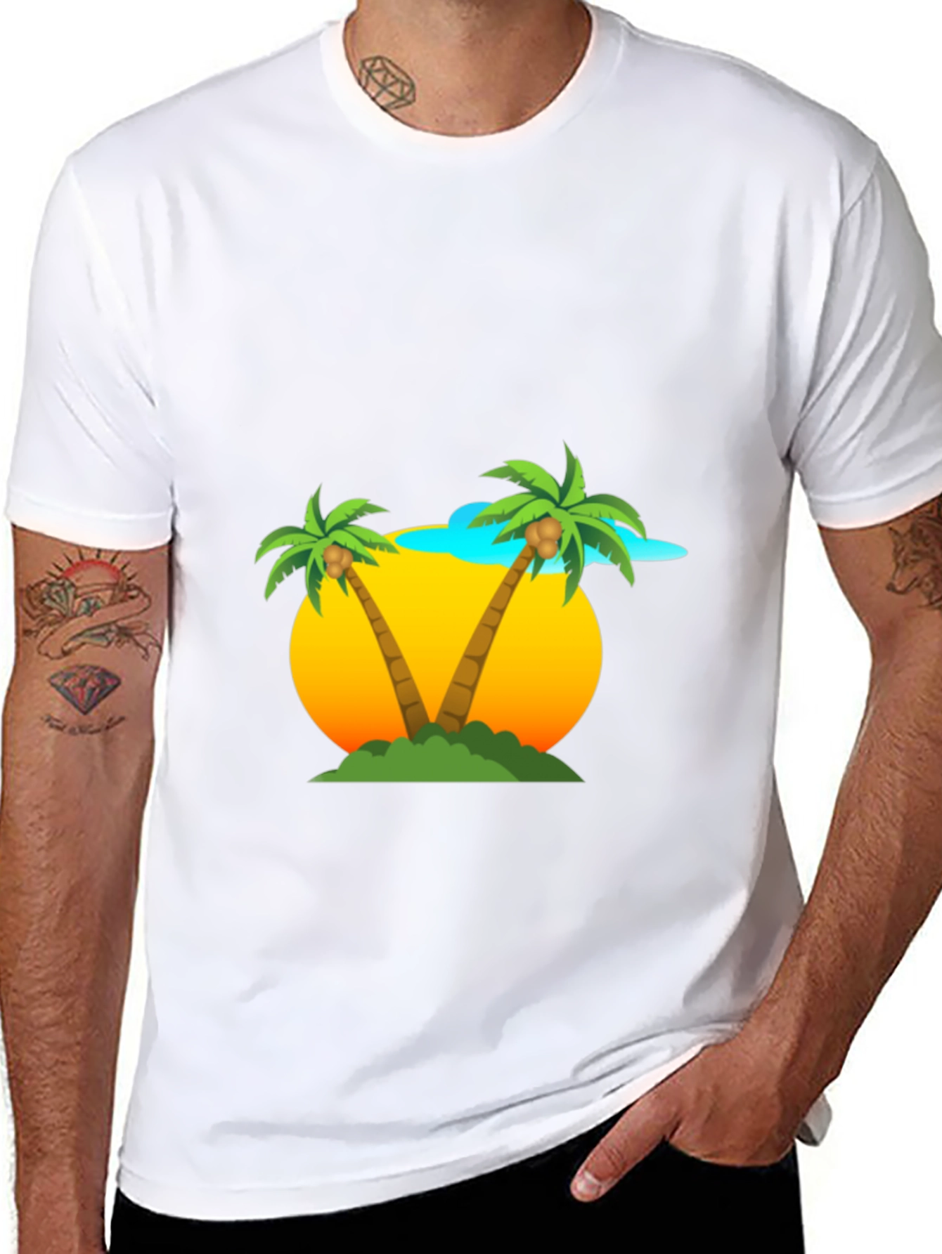 Tropical Palm Tree Graphic Tee - Black