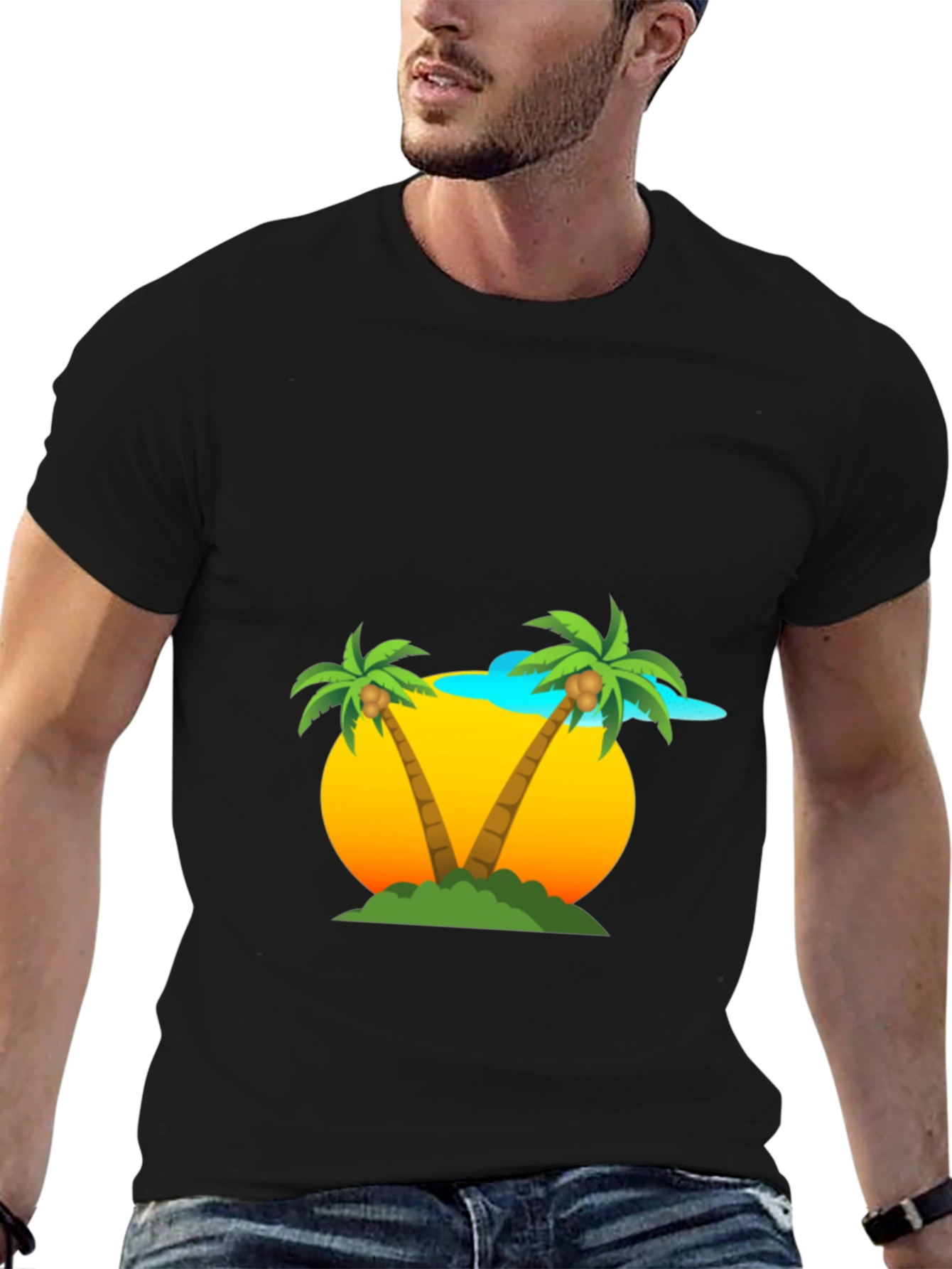 Tropical Palm Tree Graphic Tee - Black