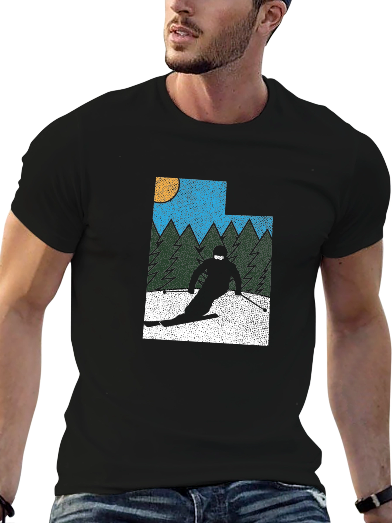 Retro Utah Skier Graphic Tee - Black