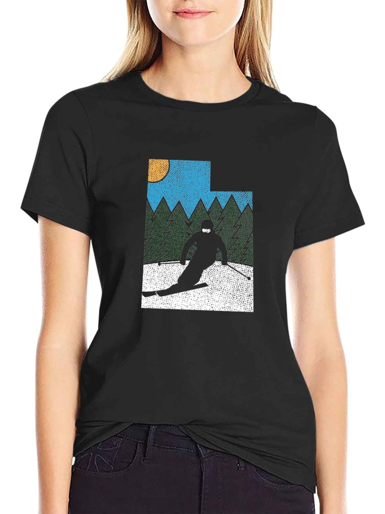 Retro Utah Skier Graphic Tee - Black