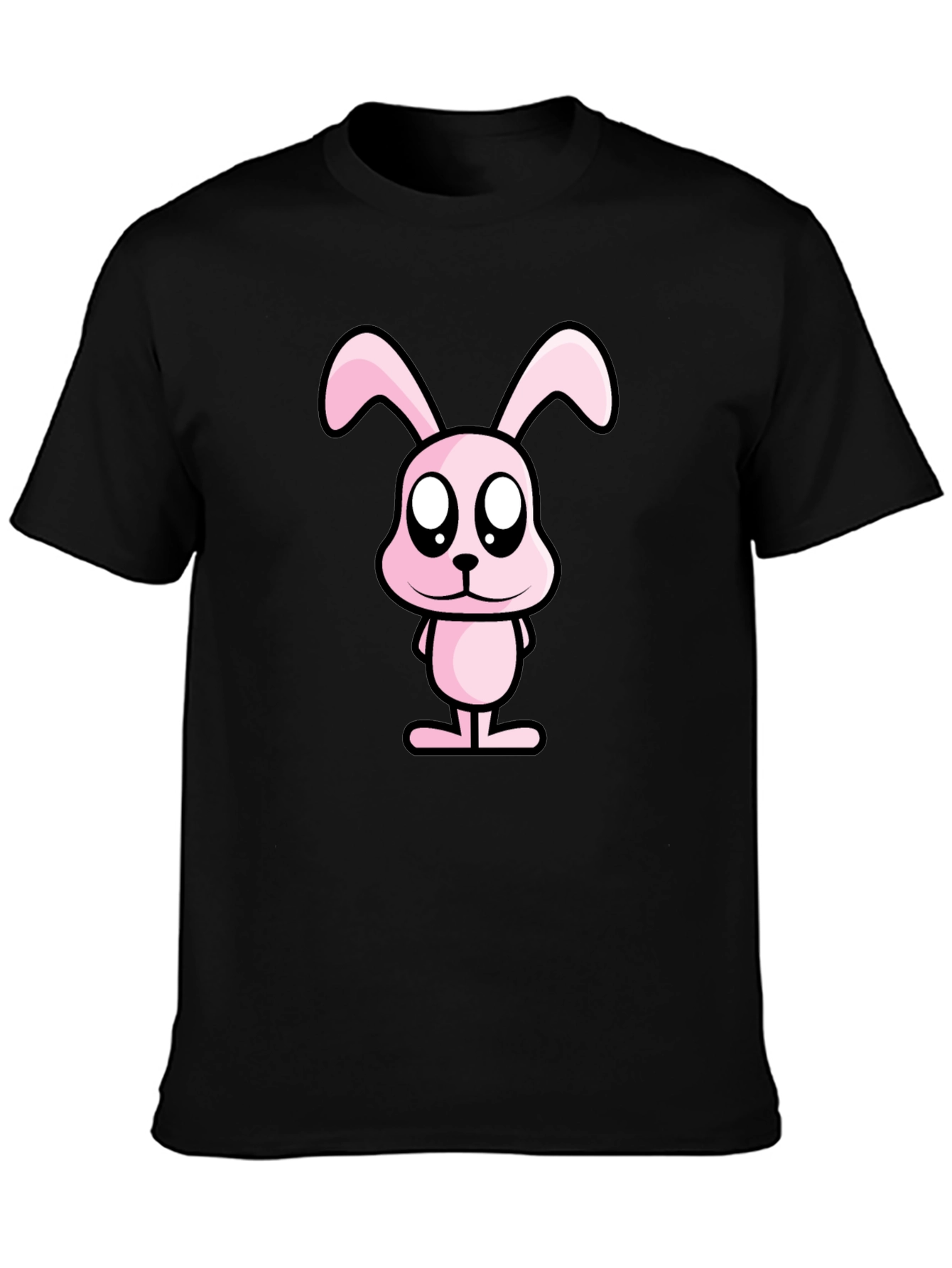 Pink Bunny Graphic Tee - Black Cotton Casual Shirt