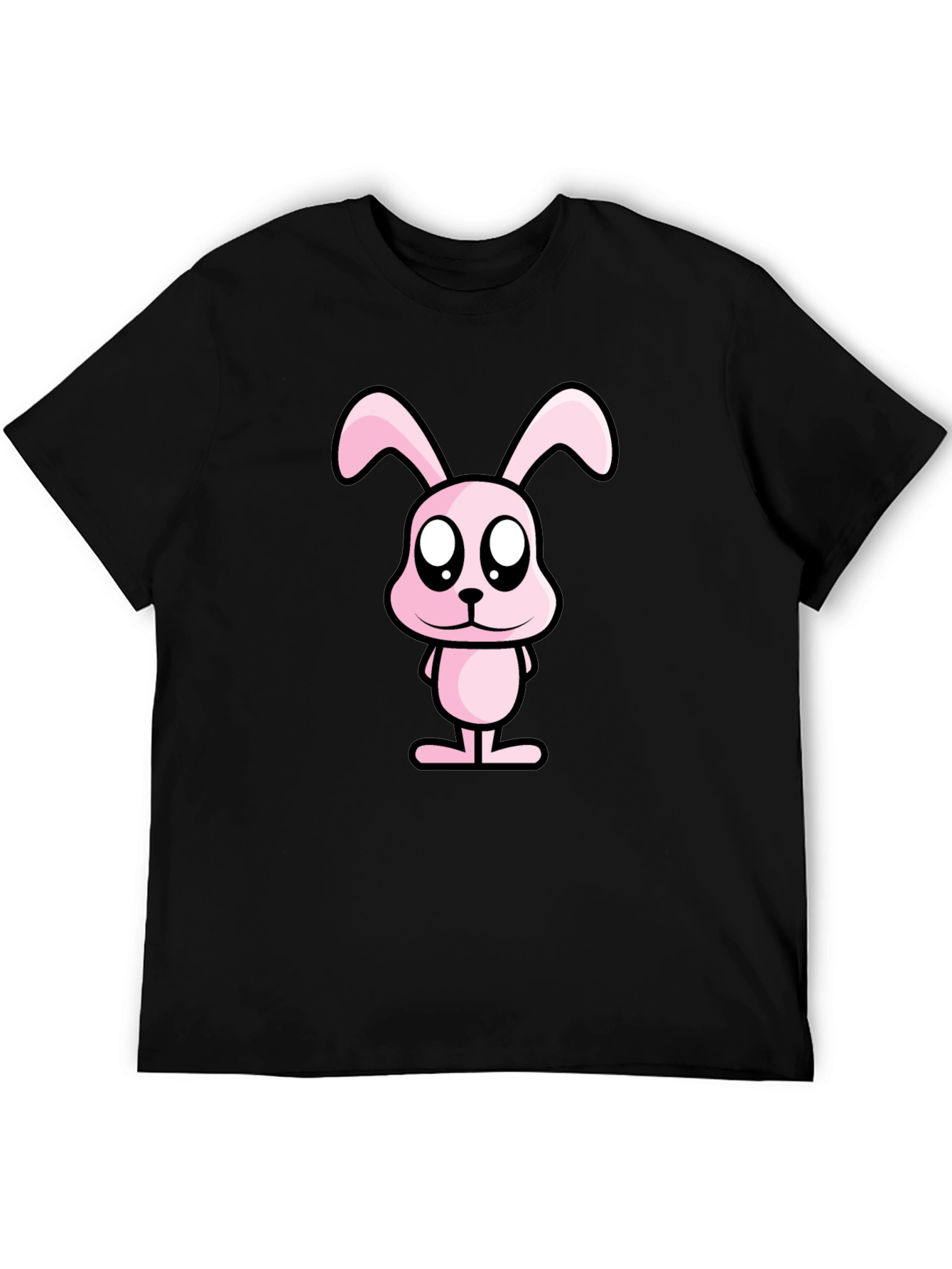 Pink Bunny Graphic Tee - Black Cotton Casual Shirt