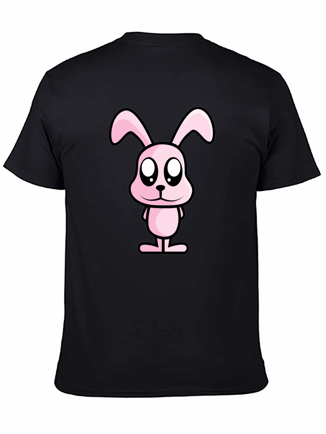 Pink Bunny Graphic Tee - Black Cotton Casual Shirt
