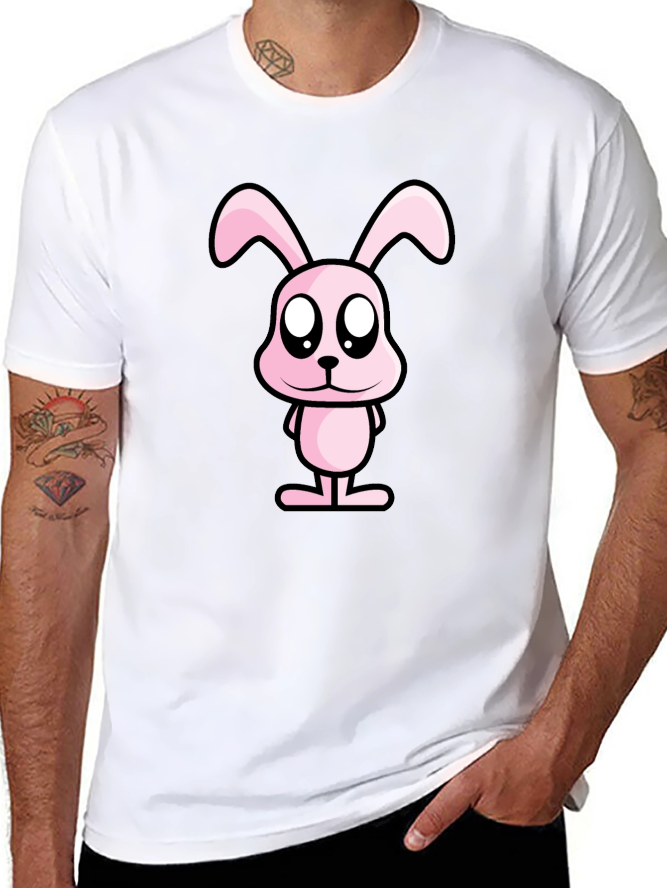 Pink Bunny Graphic Tee - Black Cotton Casual Shirt