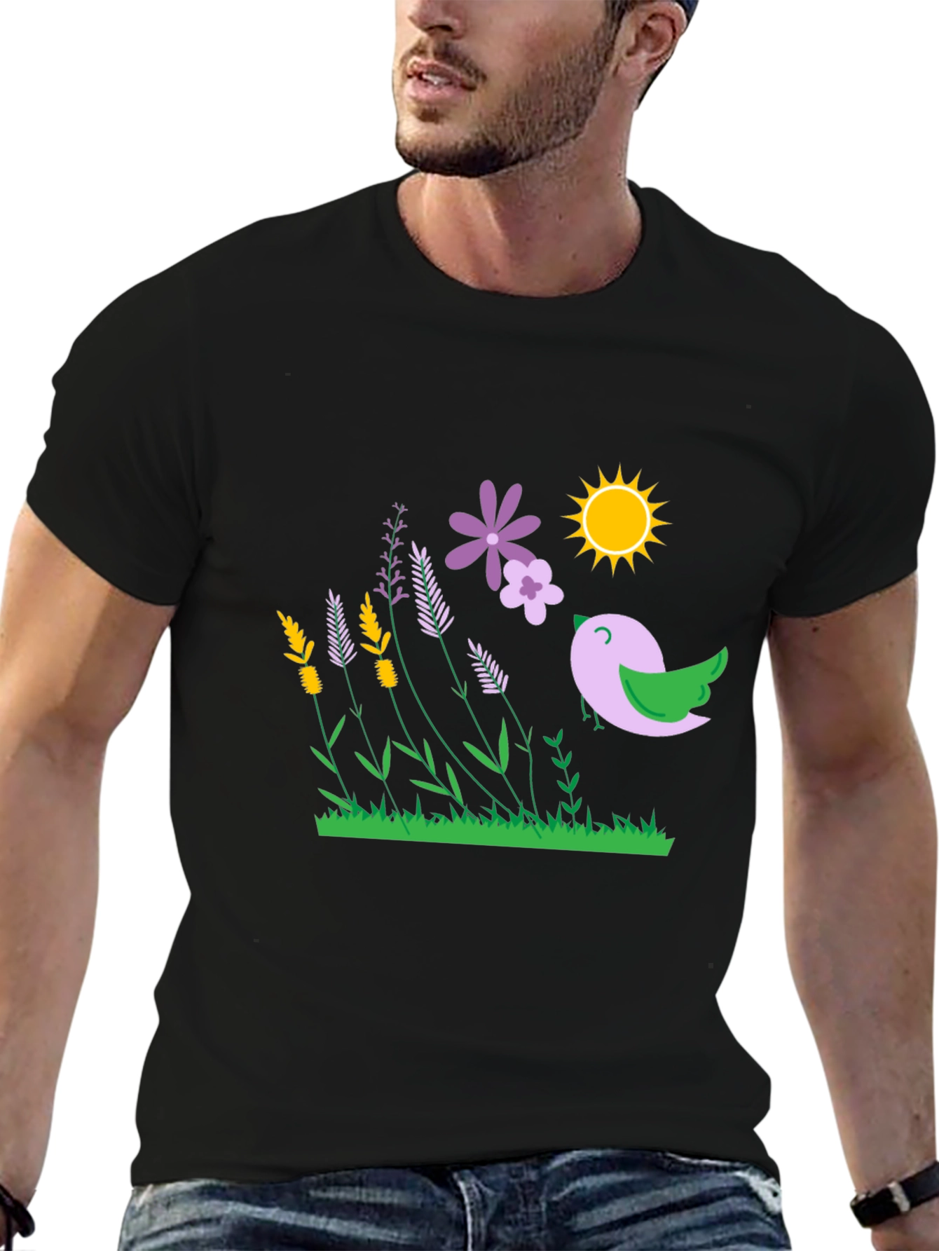 Natures Song T-Shirt - Bird Flowers Sun Graphic Tee