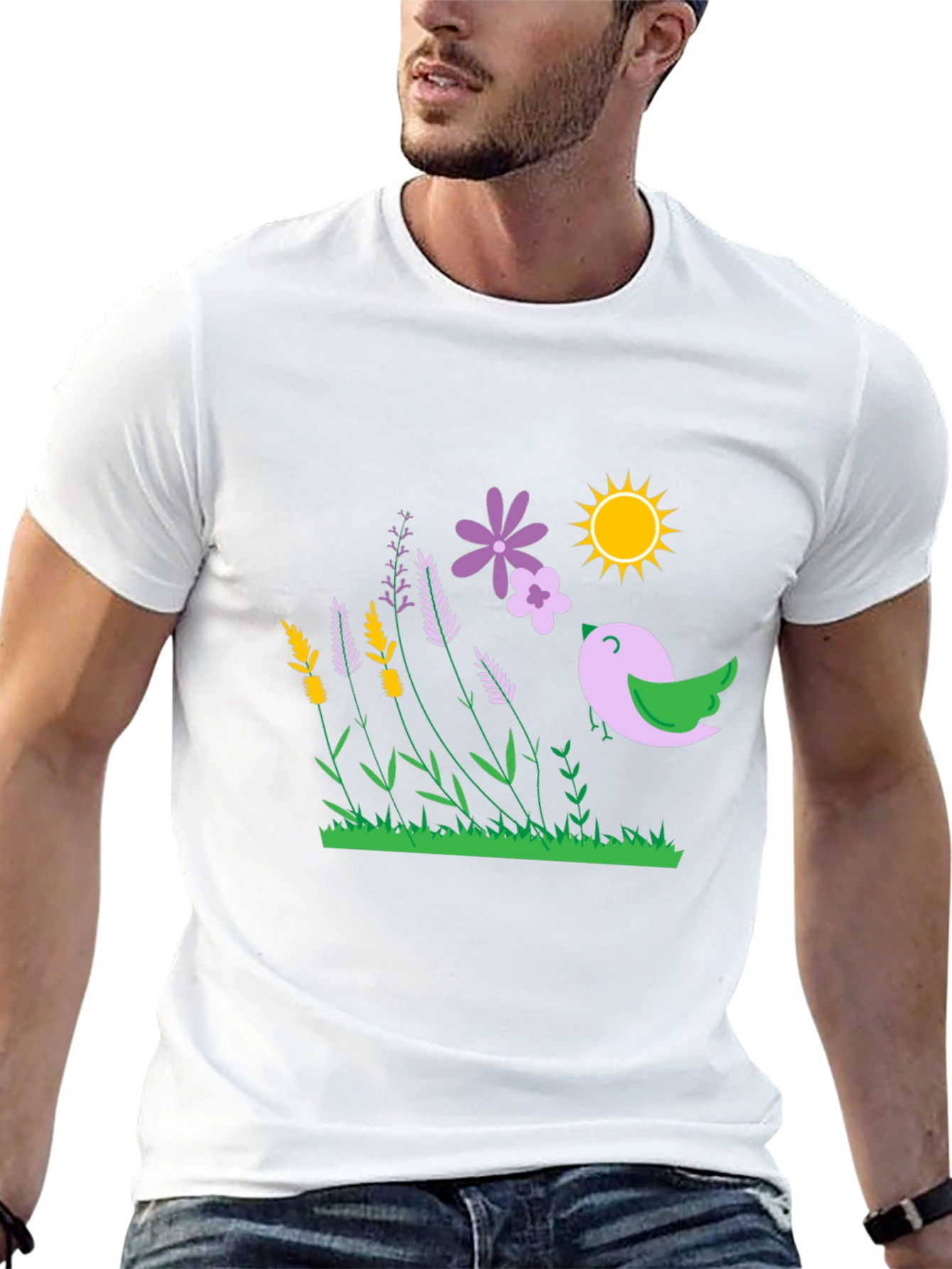Natures Song T-Shirt - Bird Flowers Sun Graphic Tee