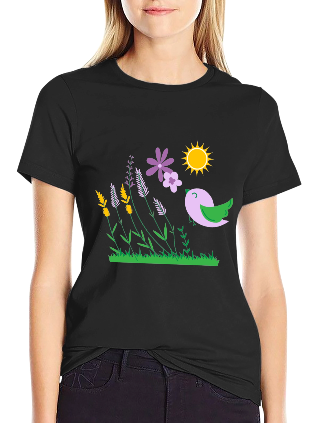 Natures Song T-Shirt - Bird Flowers Sun Graphic Tee