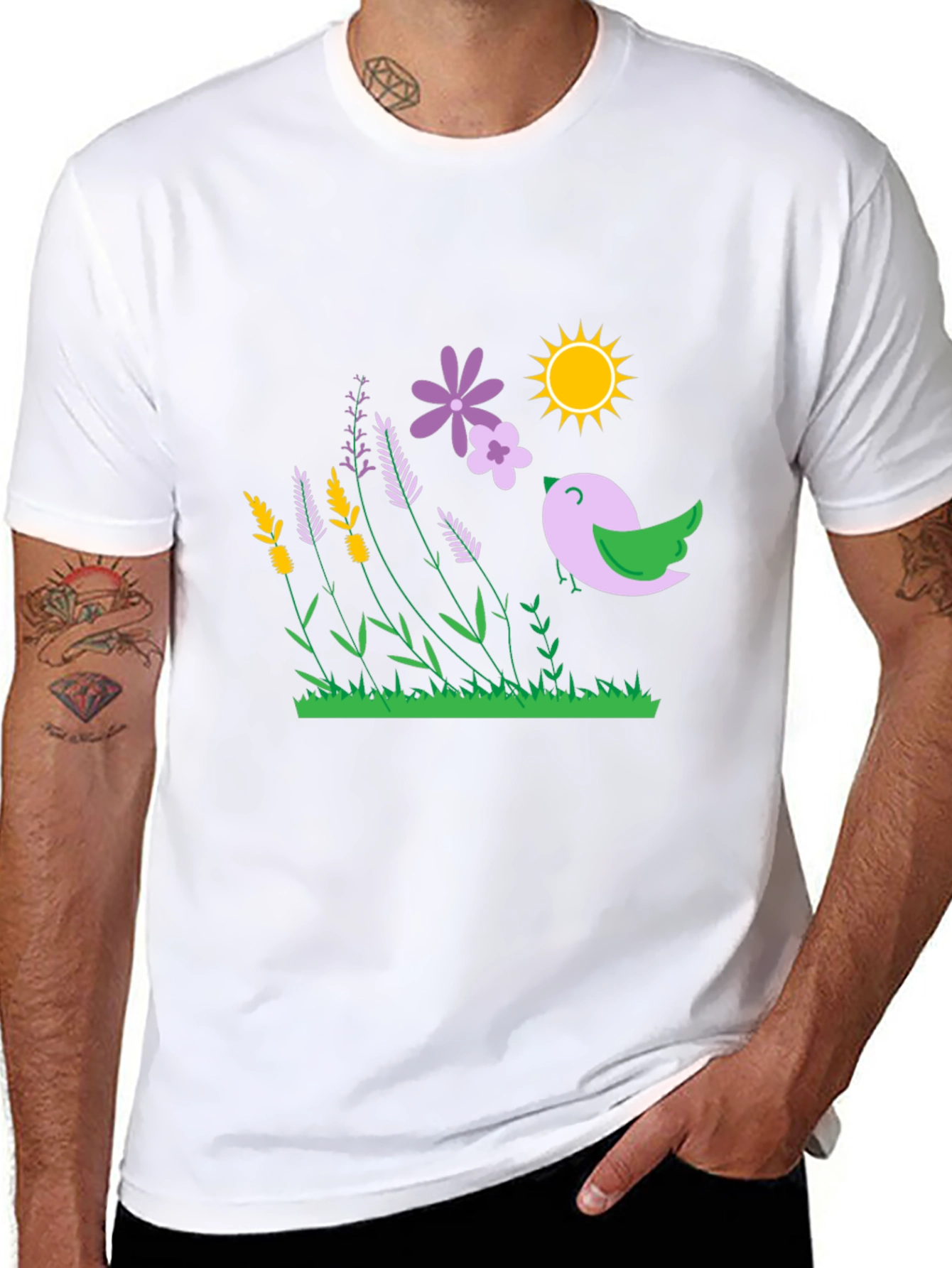 Natures Song T-Shirt - Bird Flowers Sun Graphic Tee