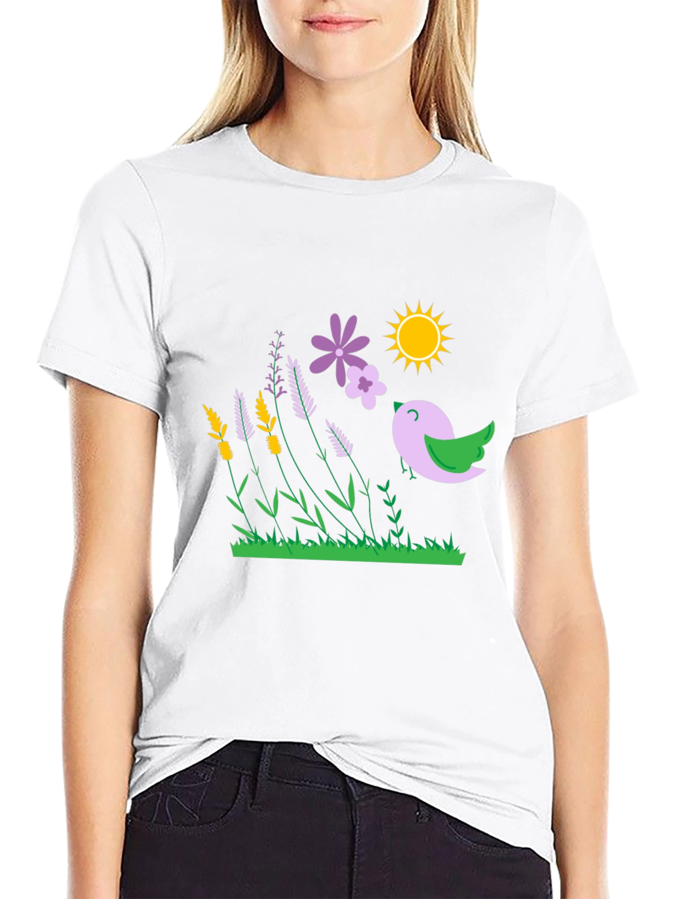 Natures Song T-Shirt - Bird Flowers Sun Graphic Tee