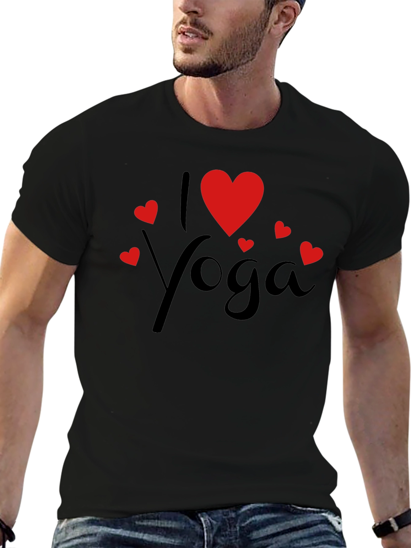 I Love Yoga Graphic Tee - Black Cotton T-Shirt