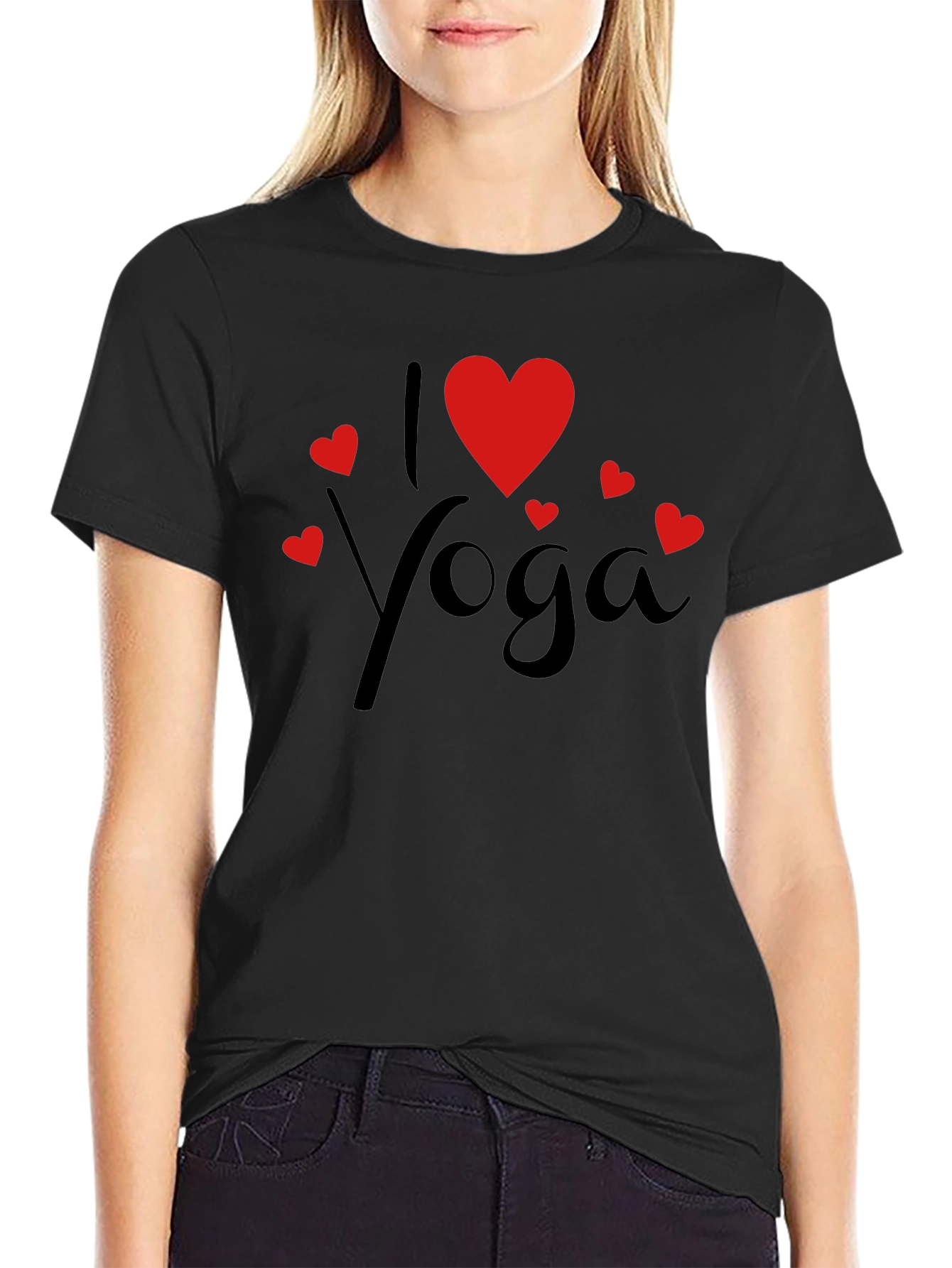 I Love Yoga Graphic Tee - Black Cotton T-Shirt
