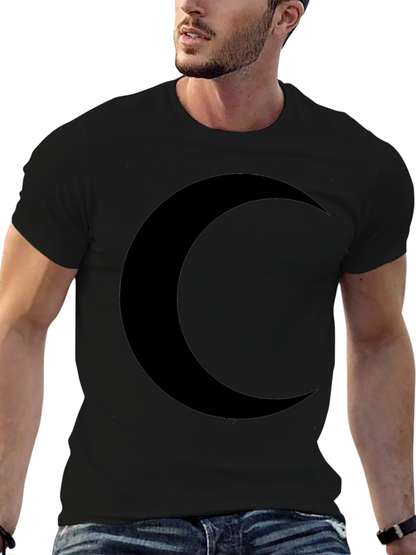 Midnight Moon Black T-Shirt - Stylish Crescent Graphic Tee