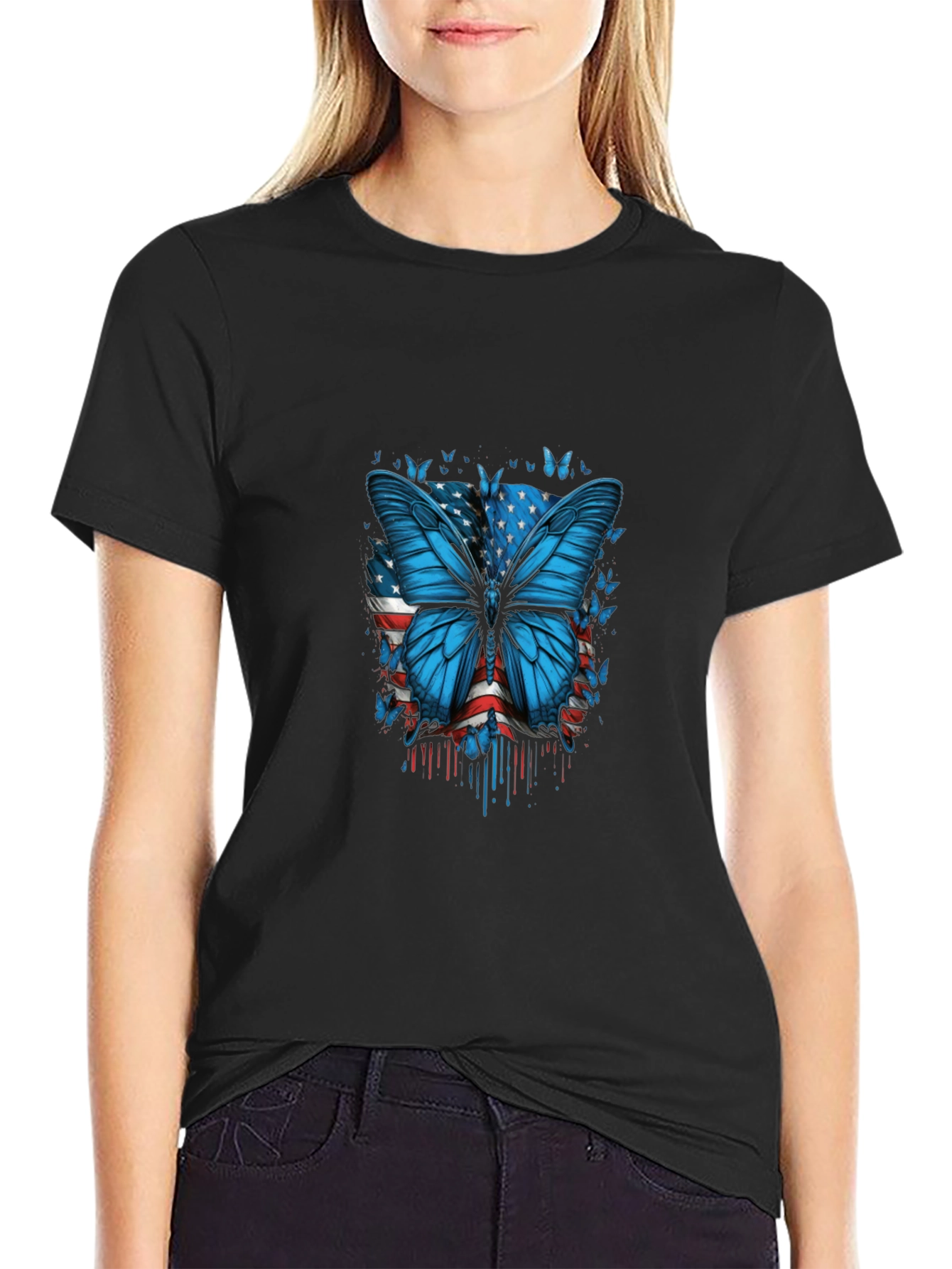 Butterfly American Flag Graphic T-Shirt