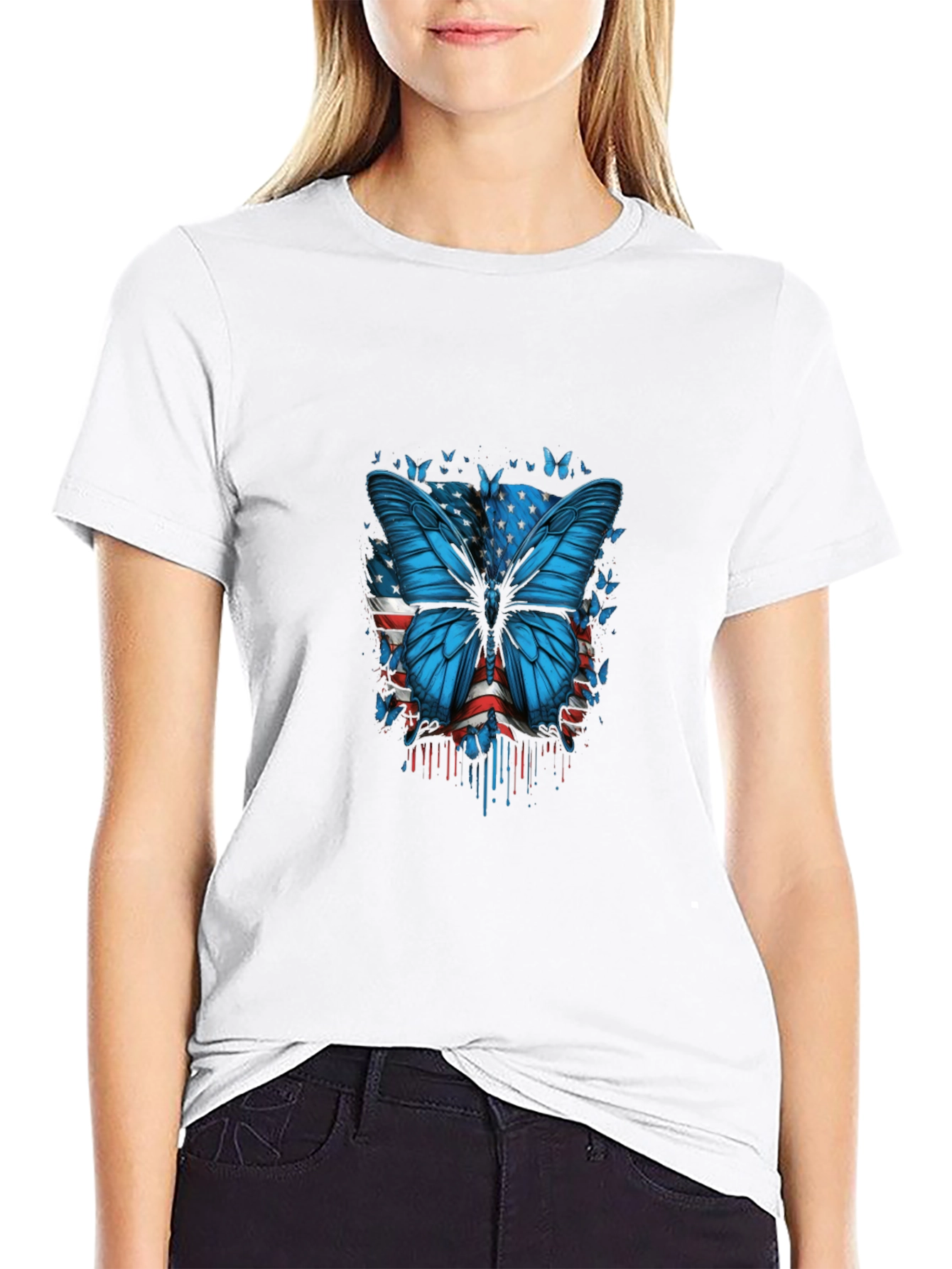 Butterfly American Flag Graphic T-Shirt