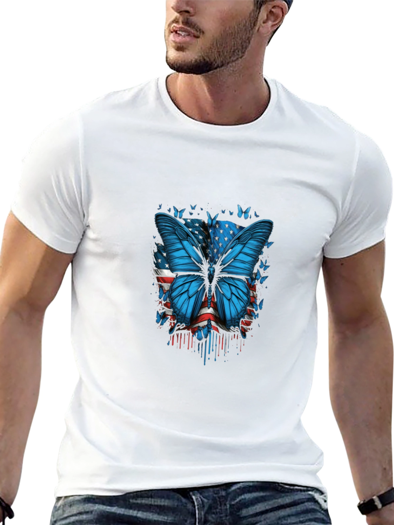 Butterfly American Flag Graphic T-Shirt