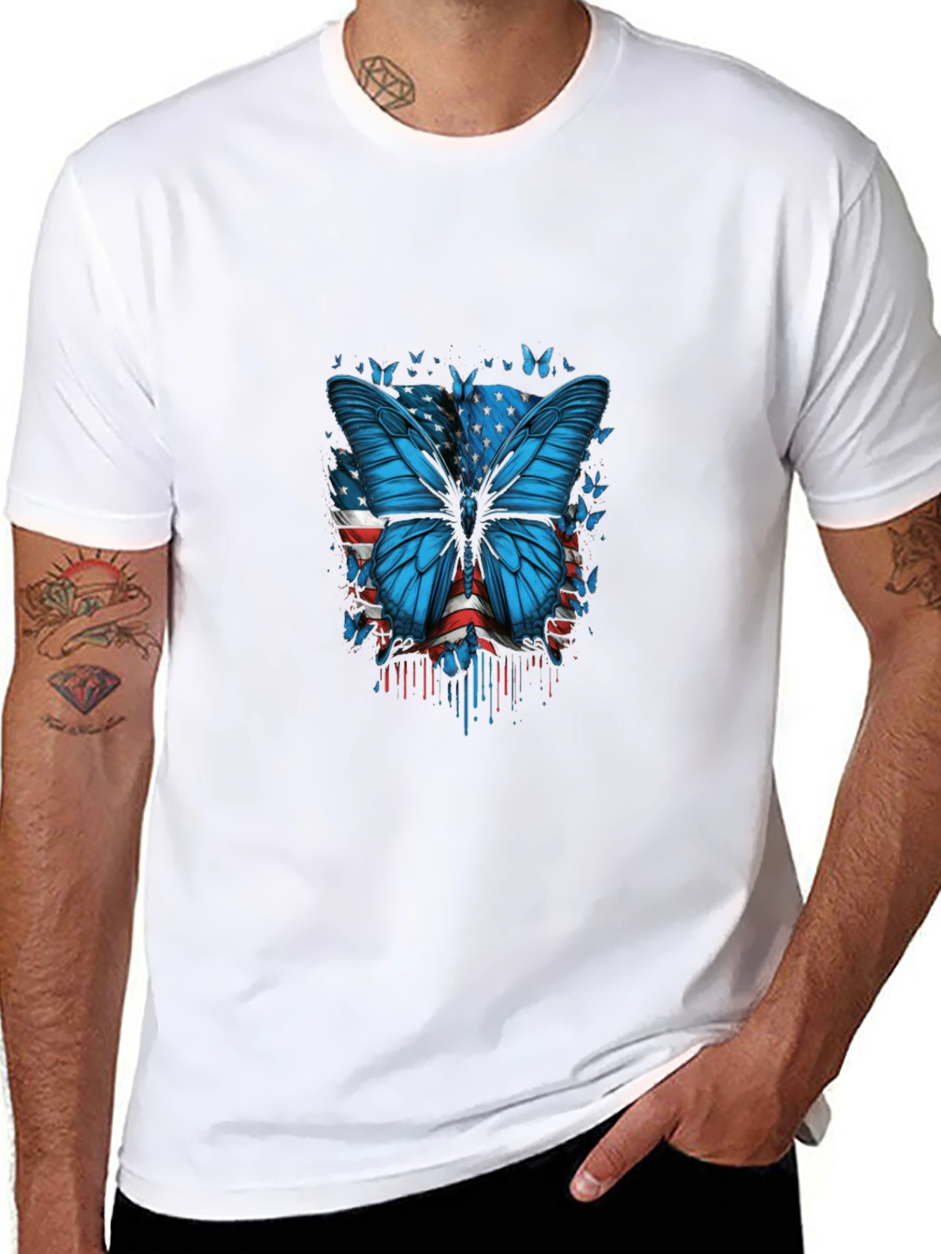 Butterfly American Flag Graphic T-Shirt