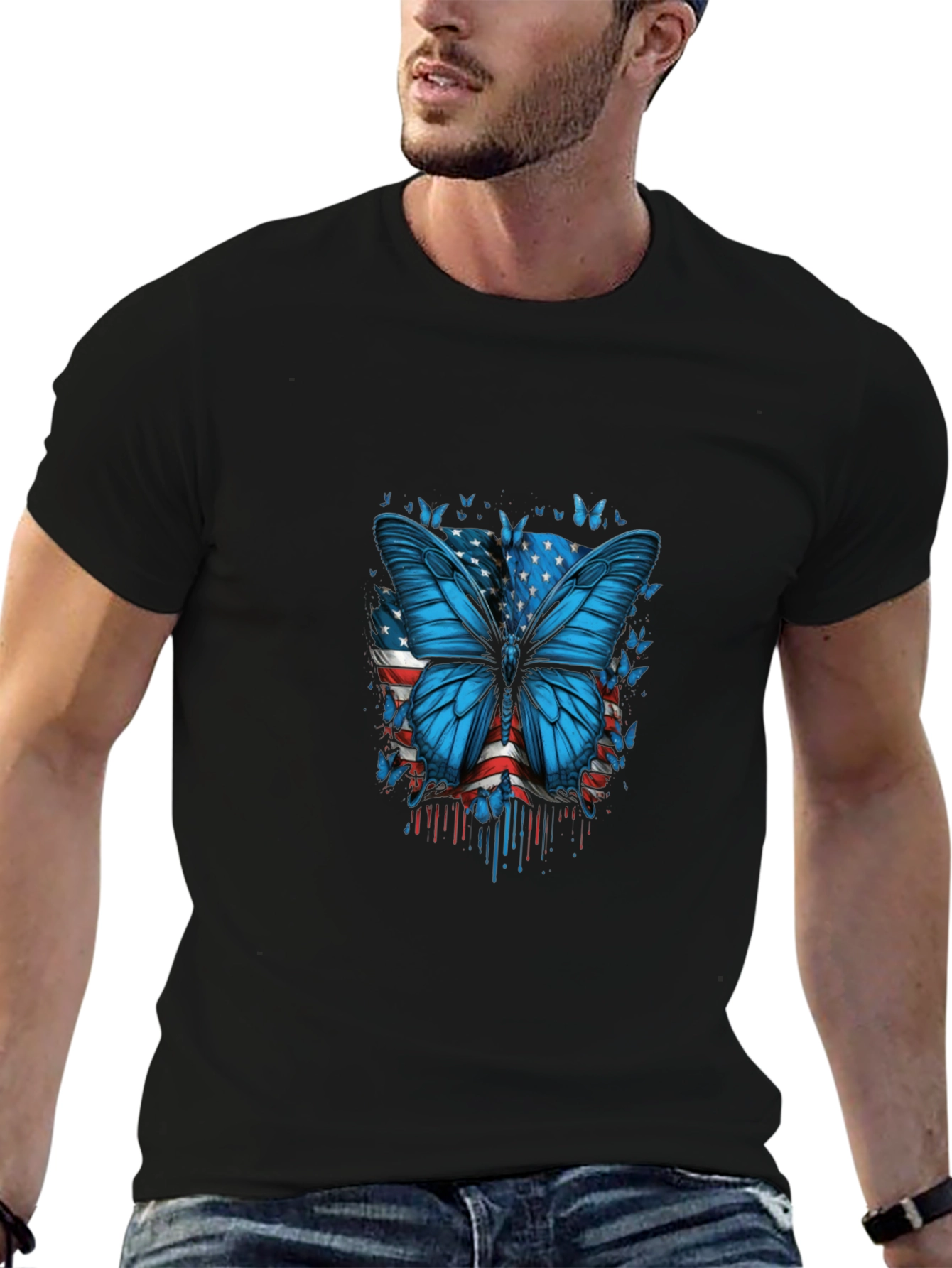 Butterfly American Flag Graphic T-Shirt