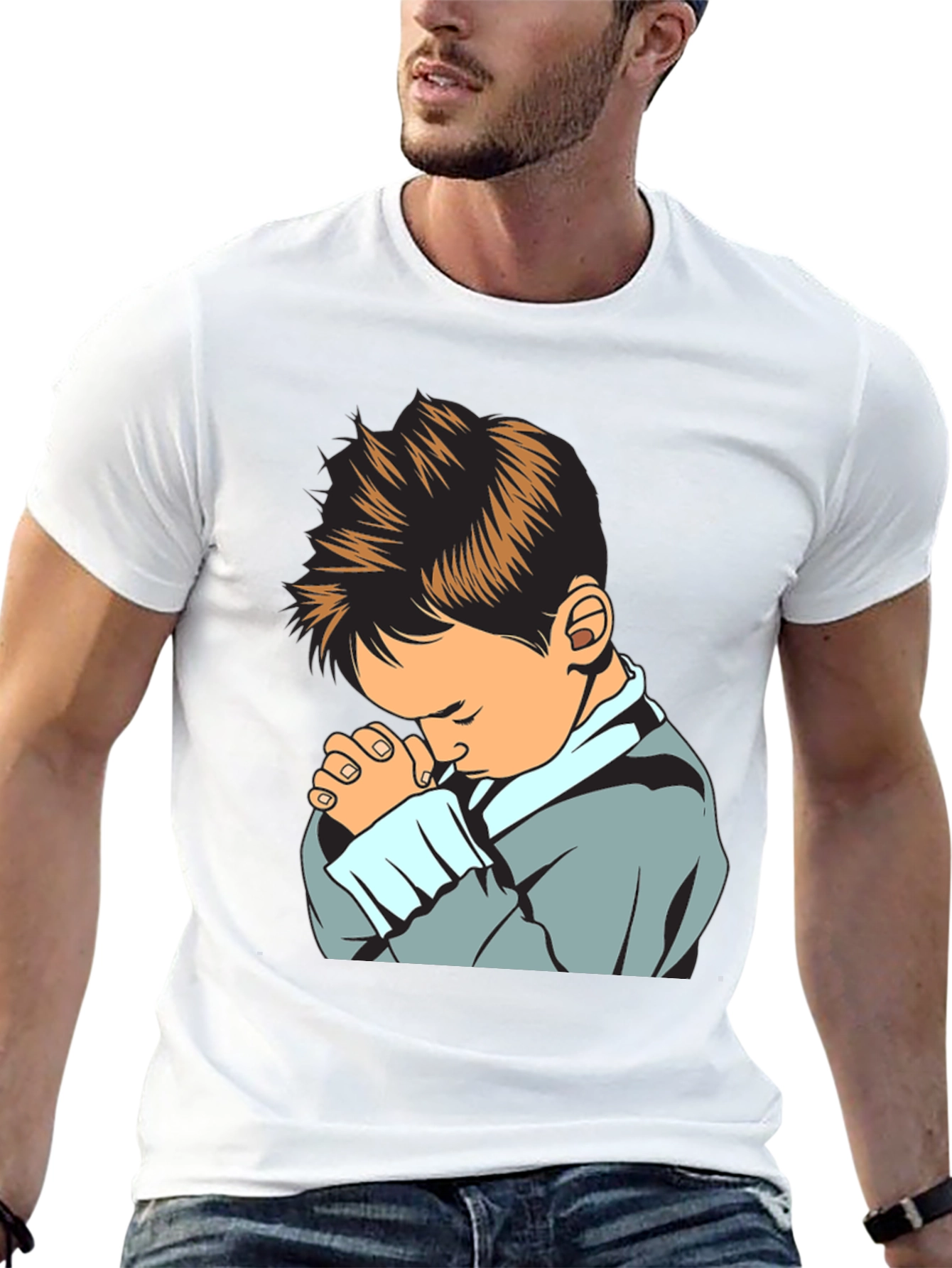 Praying Boy Graphic Tee - Soft Cotton Blend
