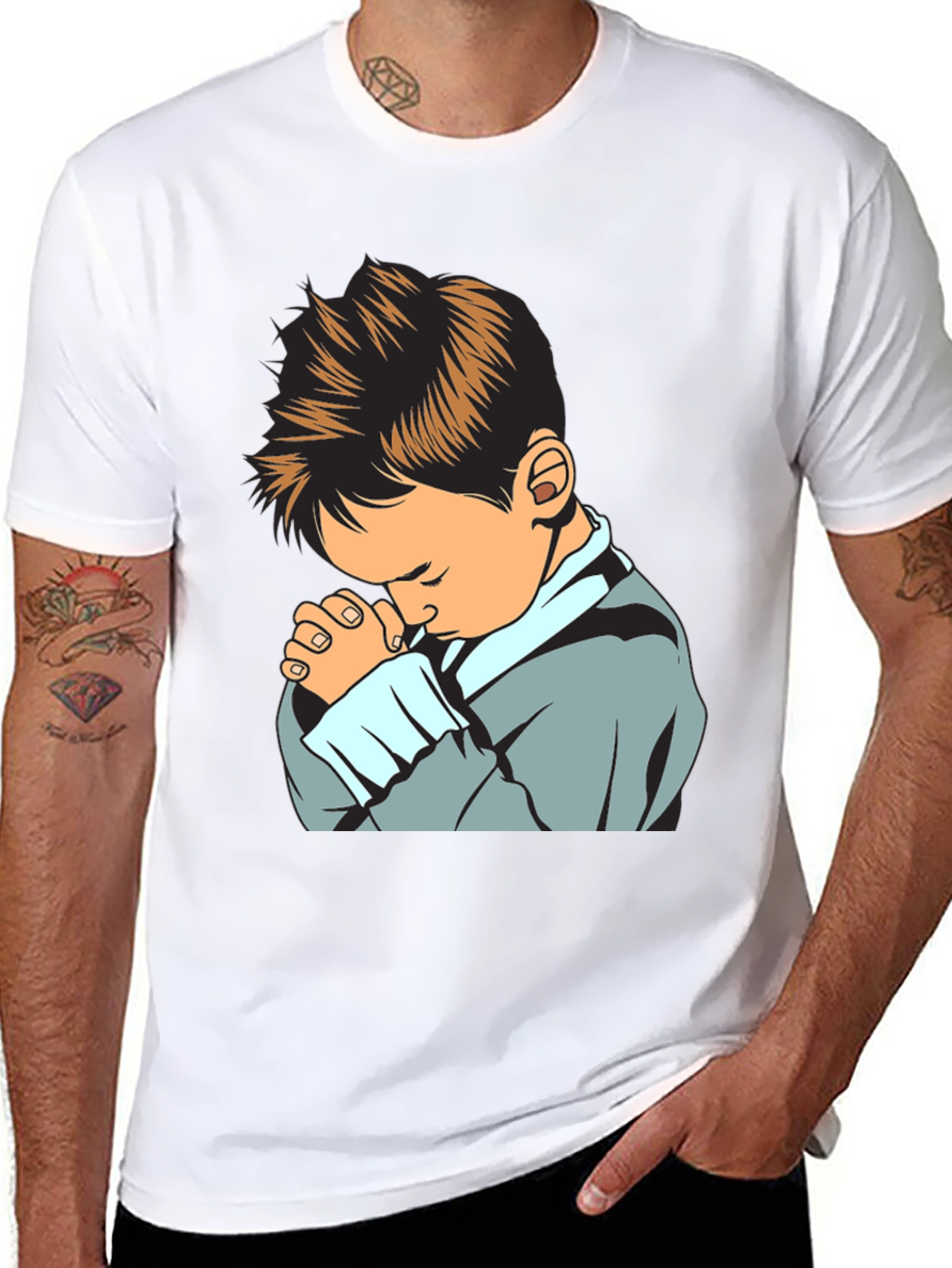 Praying Boy Graphic Tee - Soft Cotton Blend