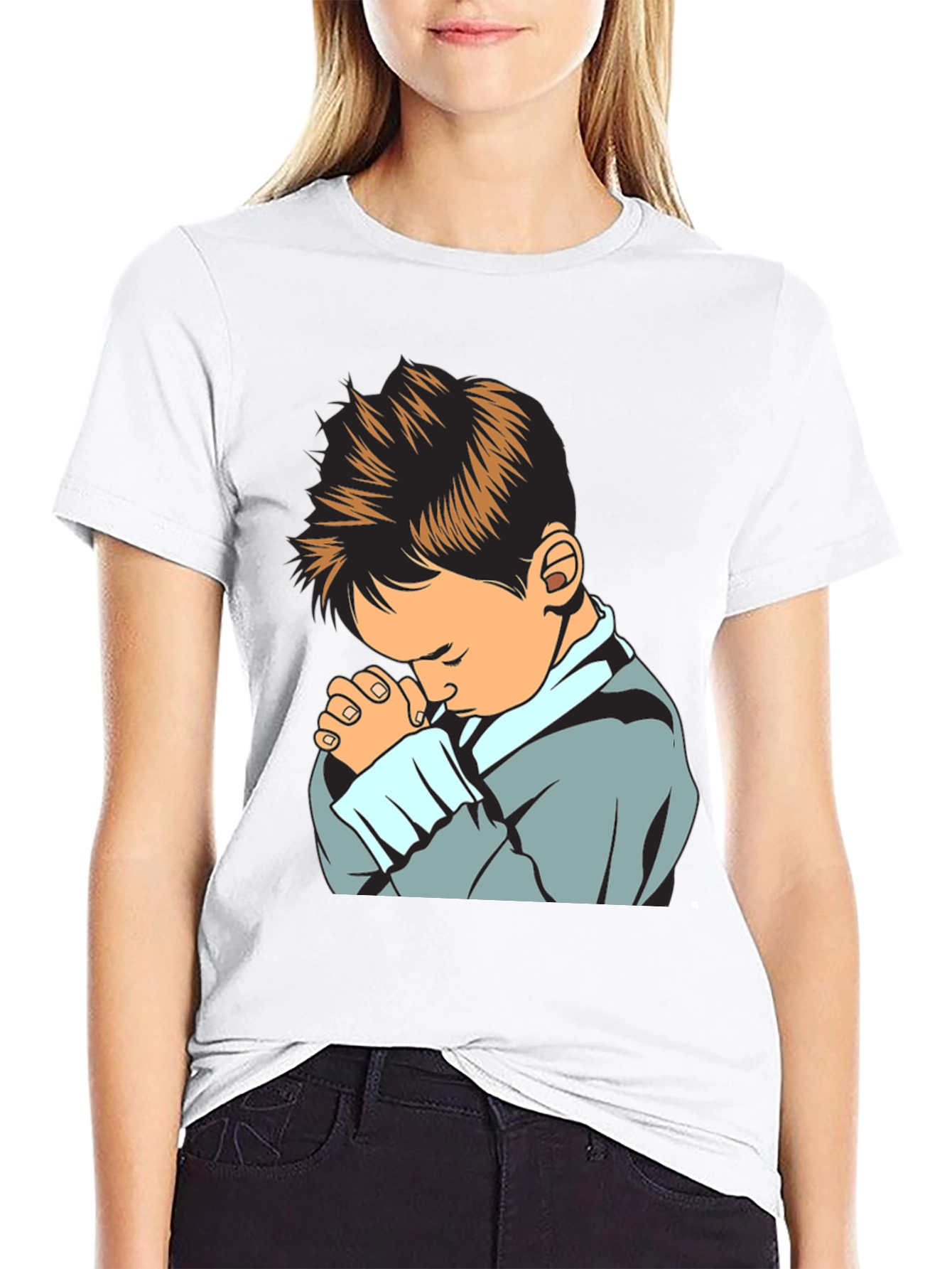 Praying Boy Graphic Tee - Soft Cotton Blend