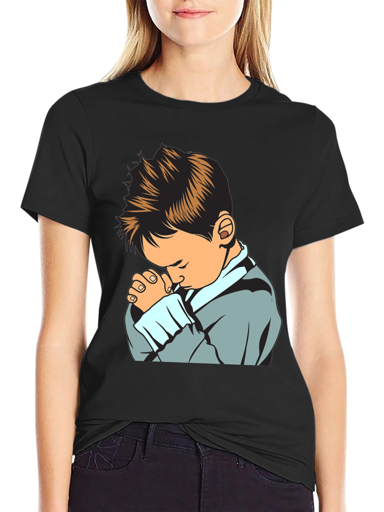 Praying Boy Graphic Tee - Soft Cotton Blend