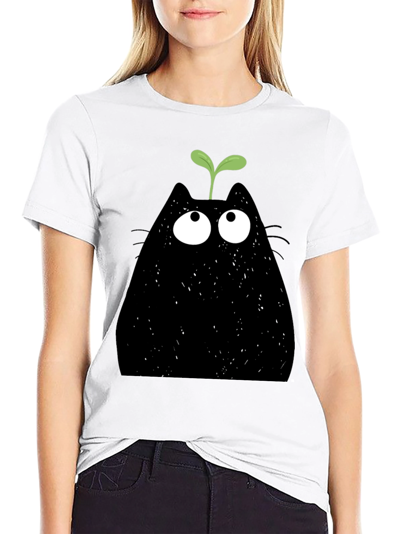 Funny Cat Sprout Graphic T-Shirt