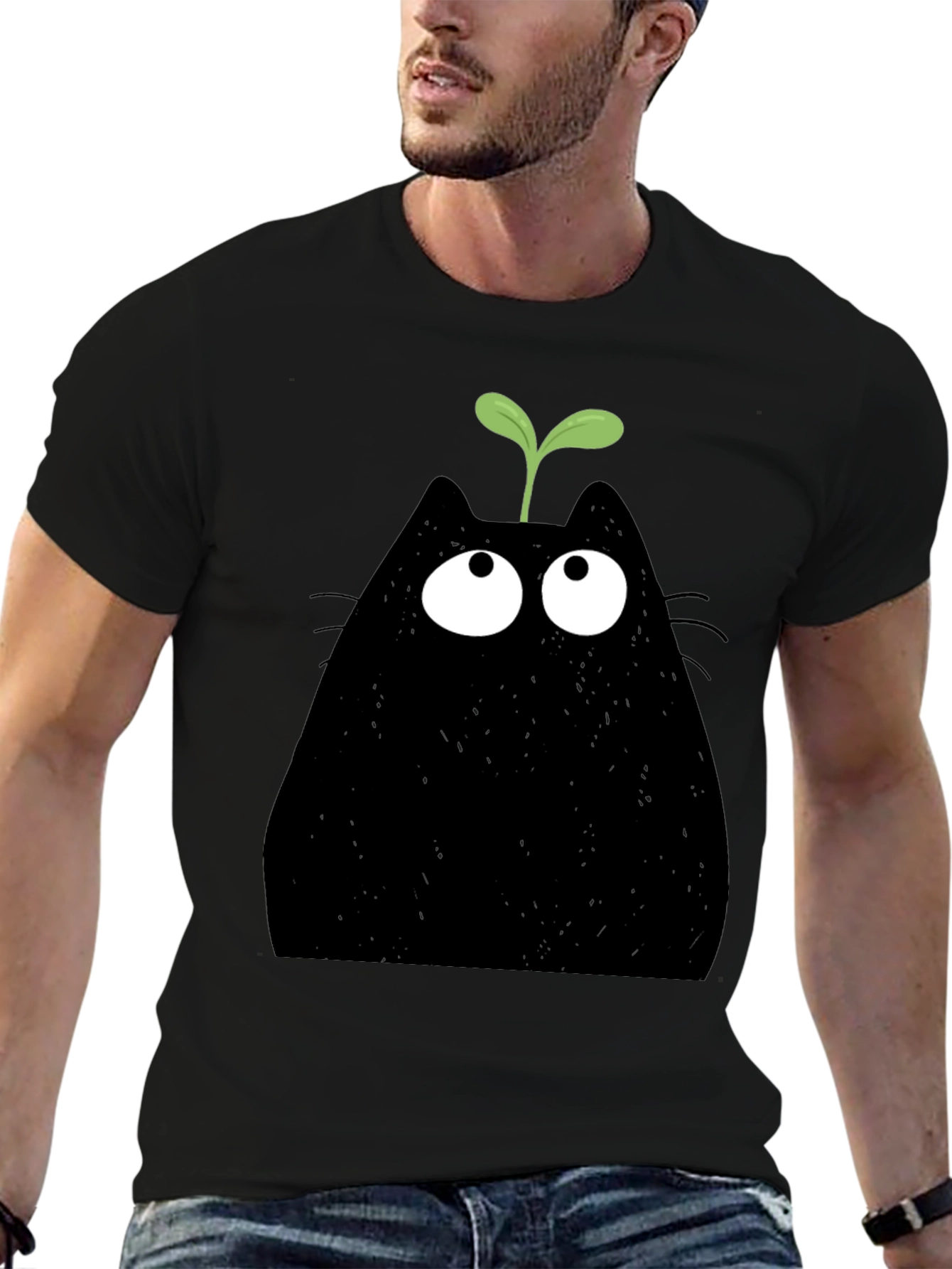 Funny Cat Sprout Graphic T-Shirt