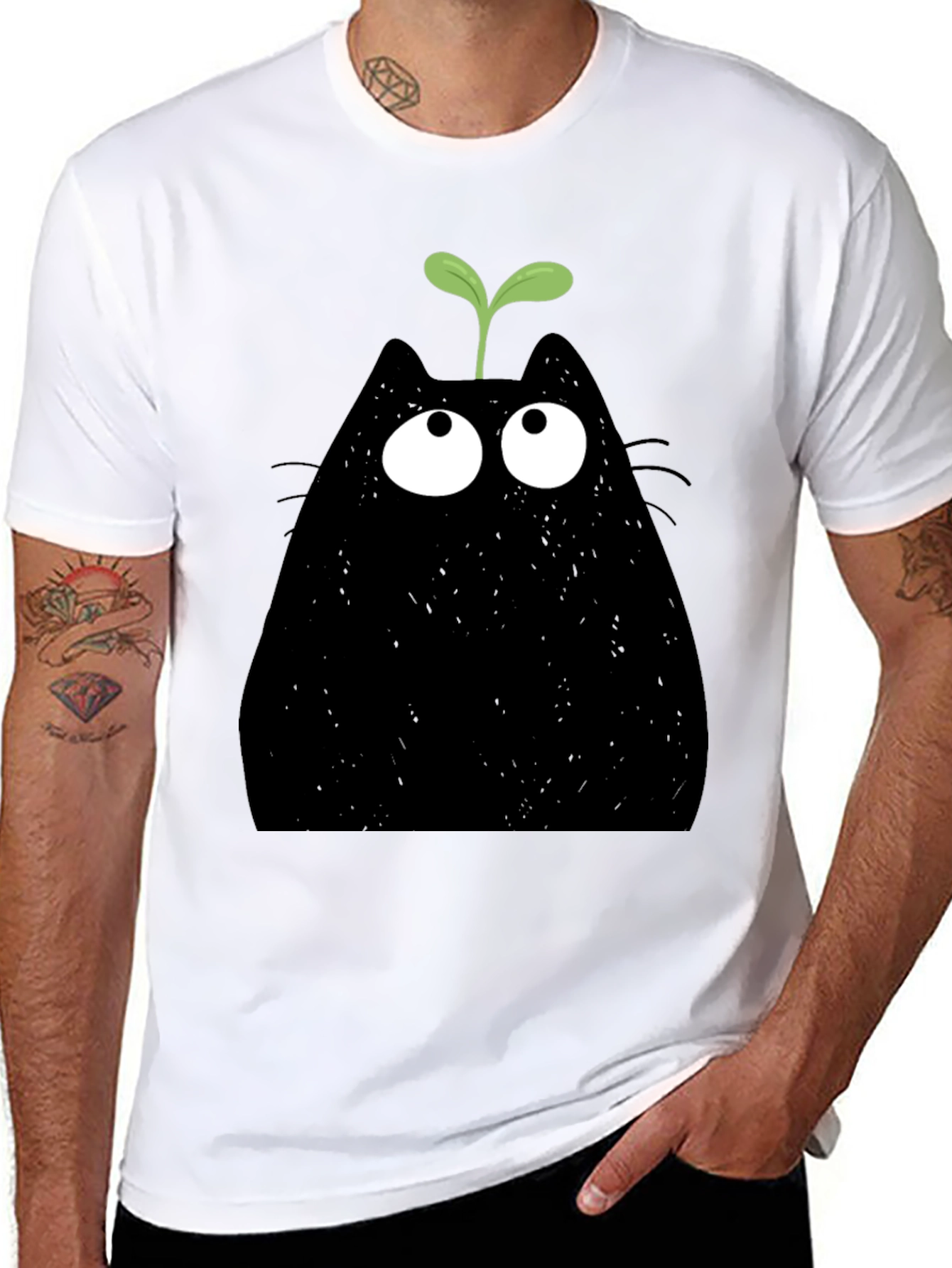 Funny Cat Sprout Graphic T-Shirt