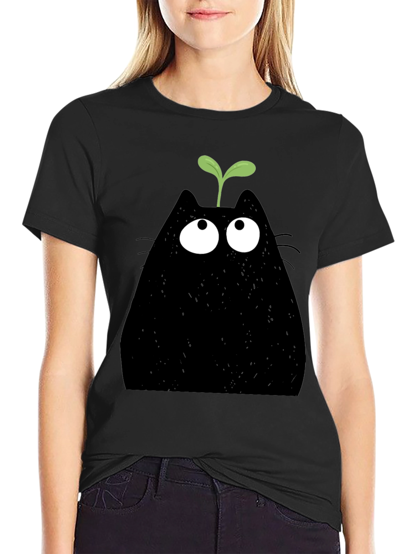 Funny Cat Sprout Graphic T-Shirt