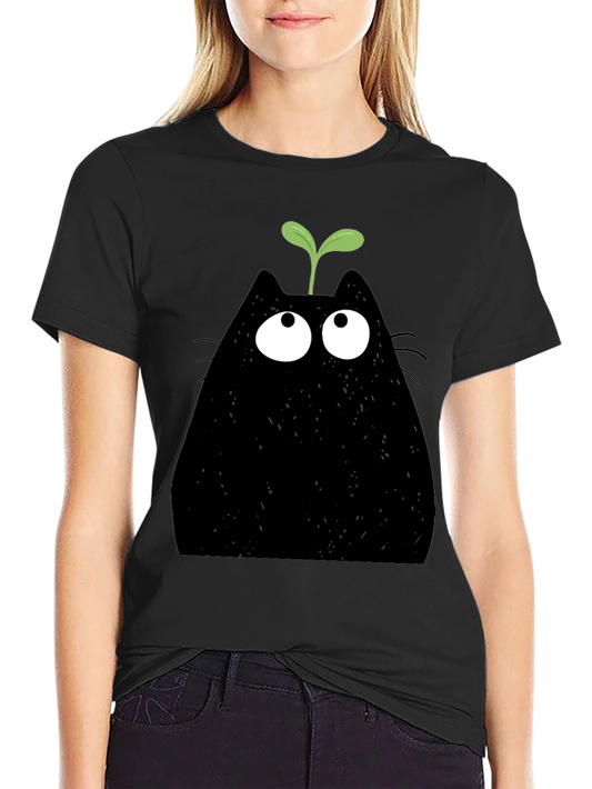 Funny Cat Sprout Graphic T-Shirt