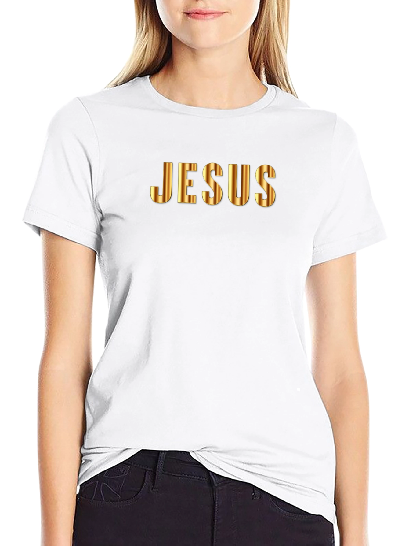 Gold Jesus Graphic Black T-Shirt