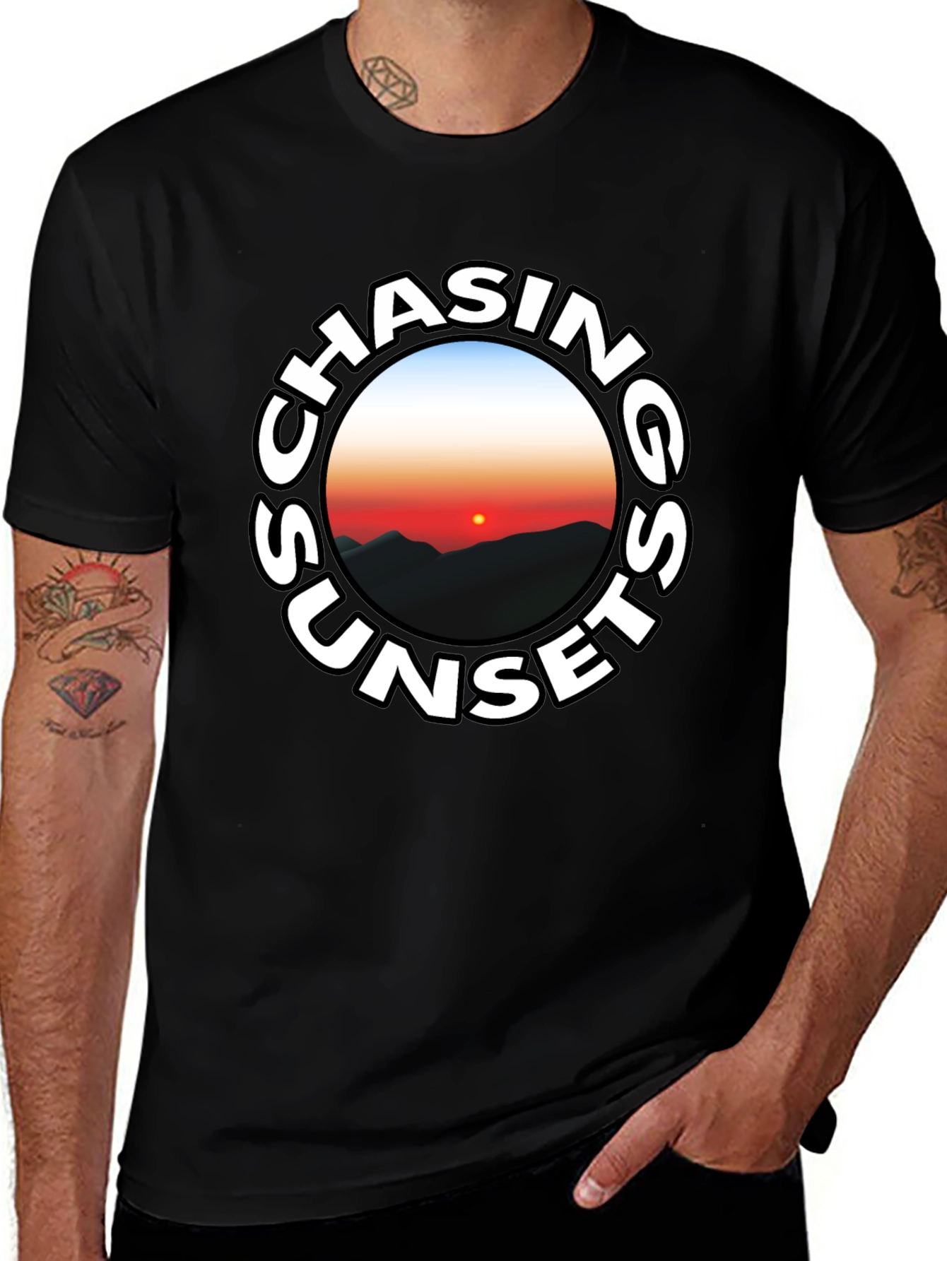 Chasing Sunsets Graphic Tee - Black Cotton T-Shirt