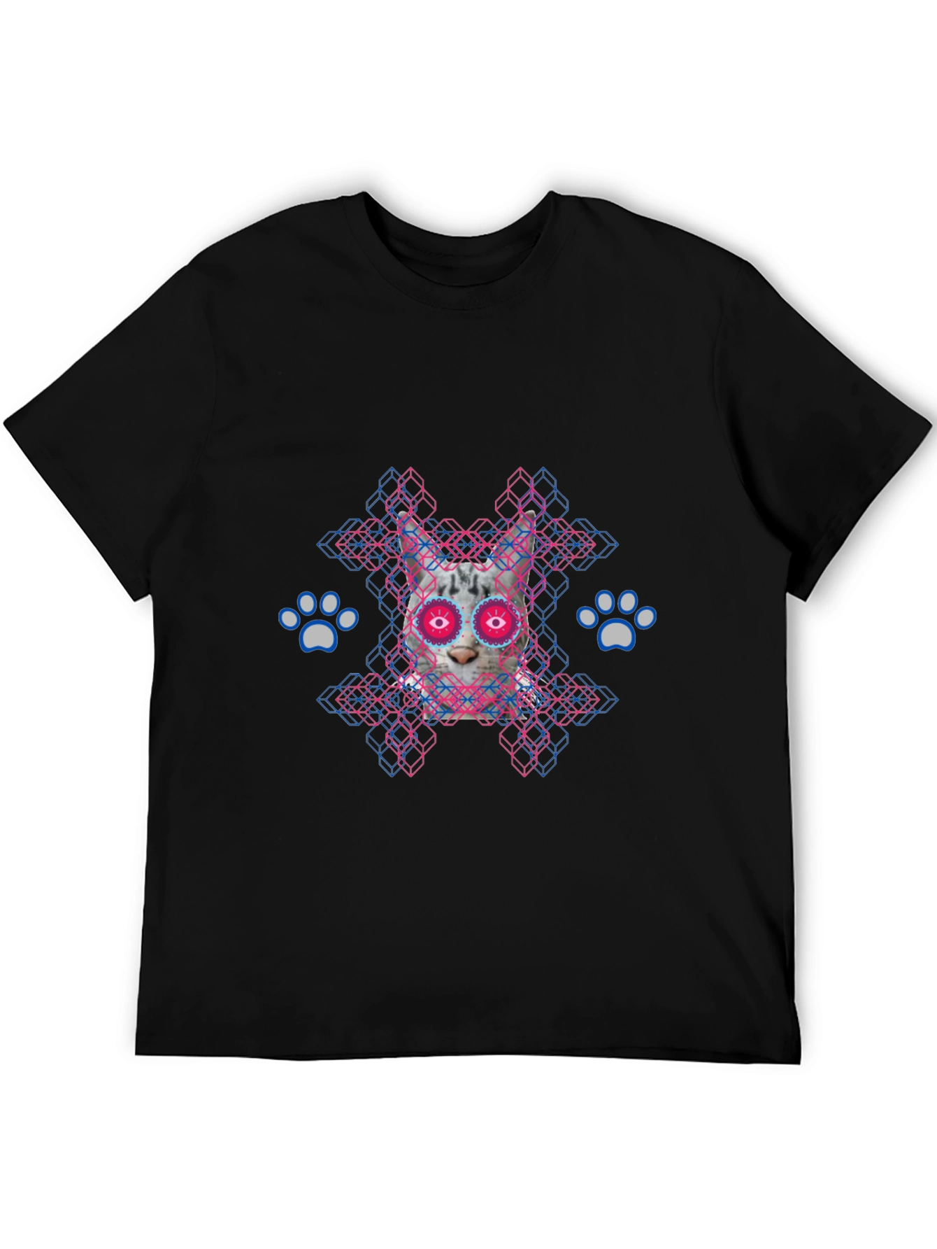 Cat Sugar Skull Graphic Tee - Mens Black T-Shirt