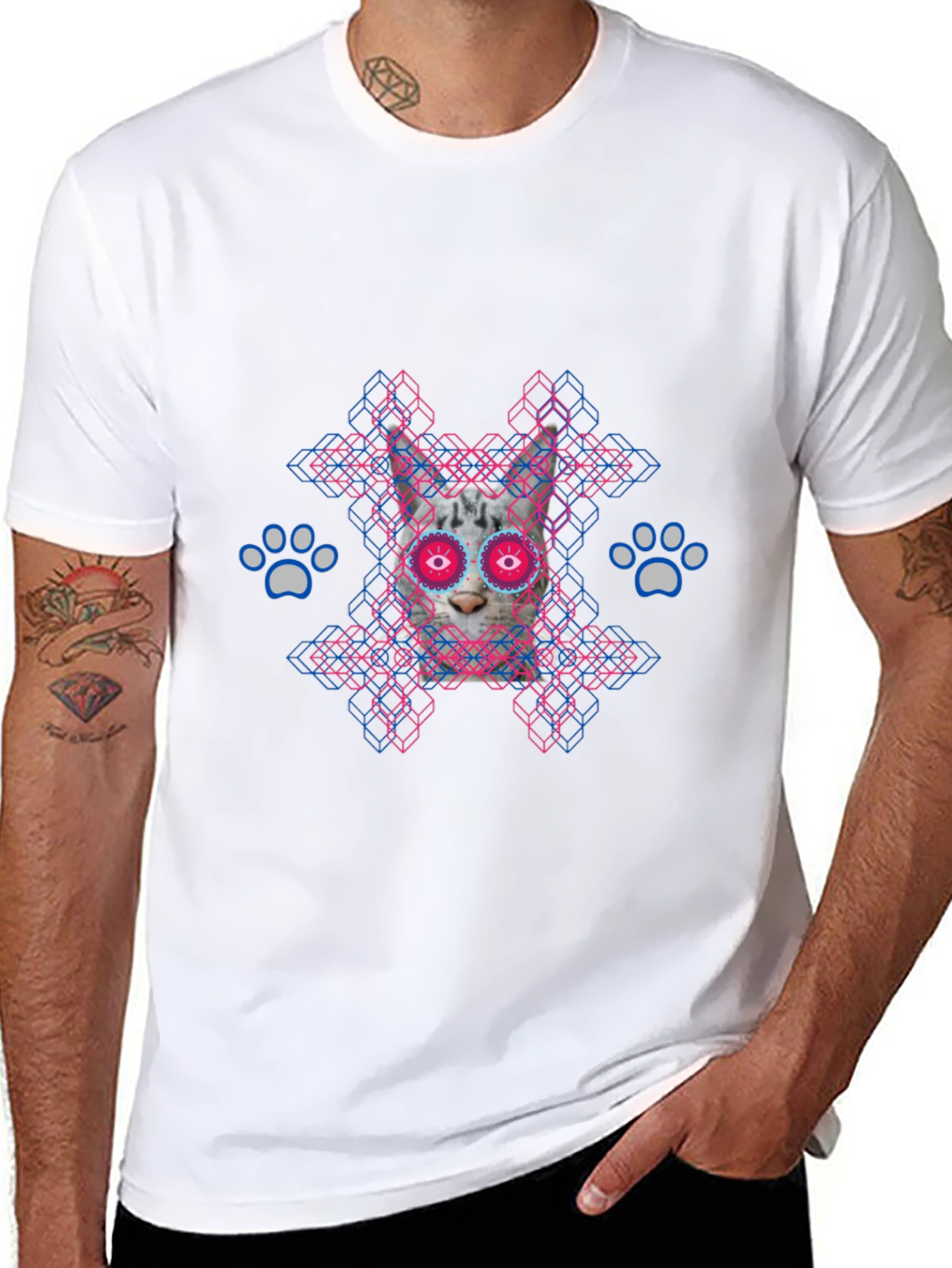 Cat Sugar Skull Graphic Tee - Mens Black T-Shirt