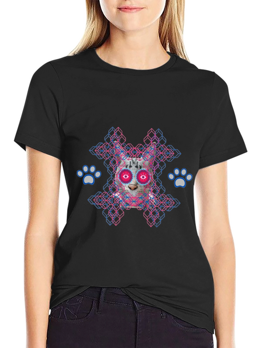 Cat Sugar Skull Graphic Tee - Mens Black T-Shirt
