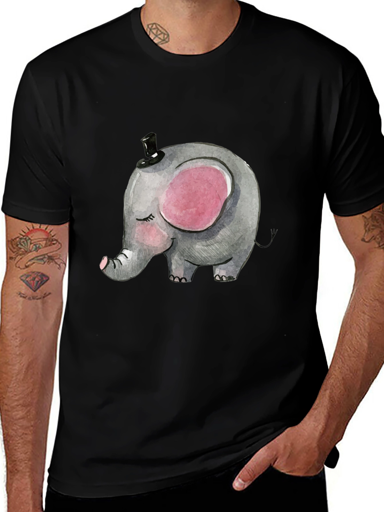 Elephant Top Hat Graphic T-Shirt