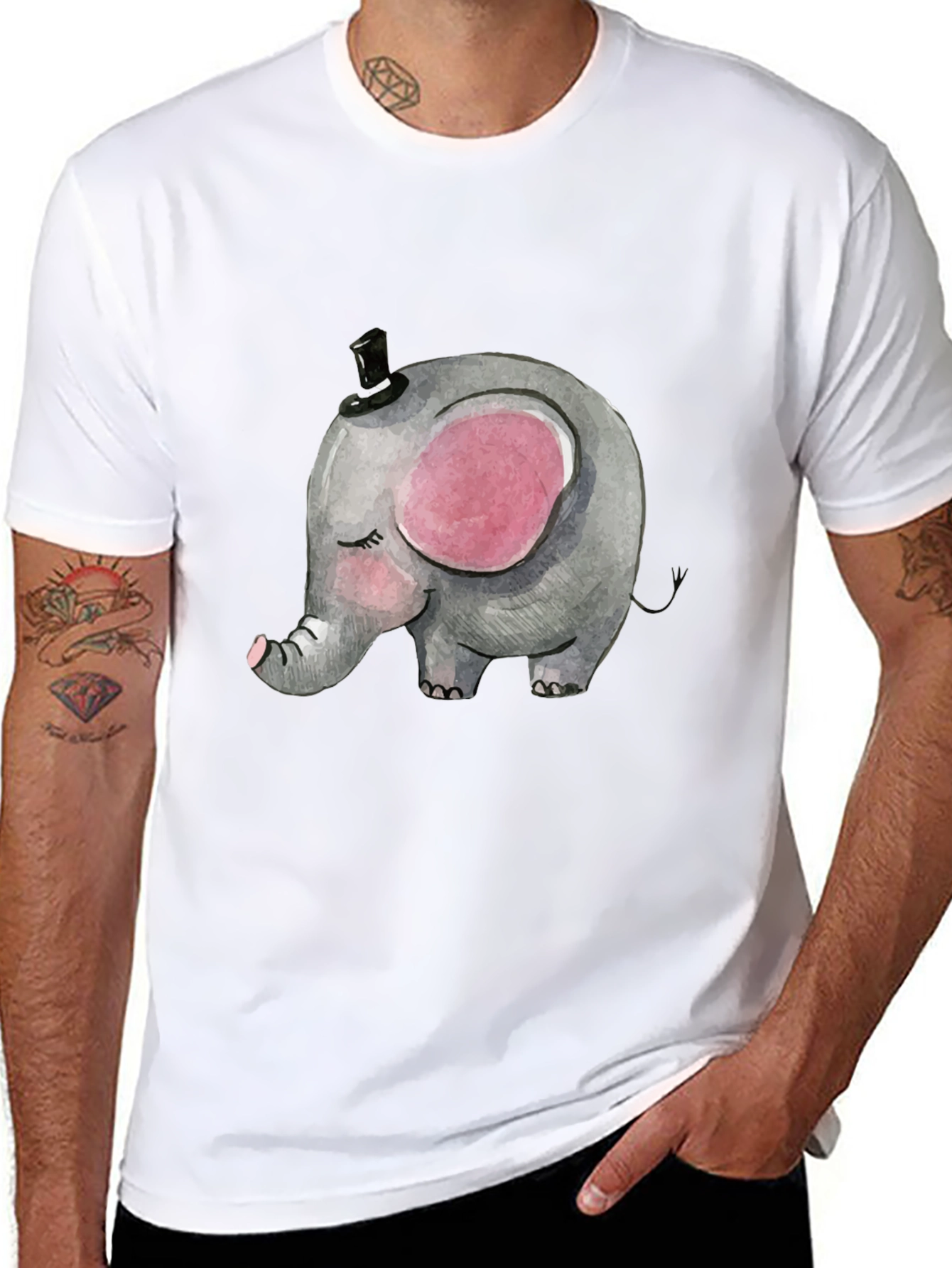 Elephant Top Hat Graphic T-Shirt