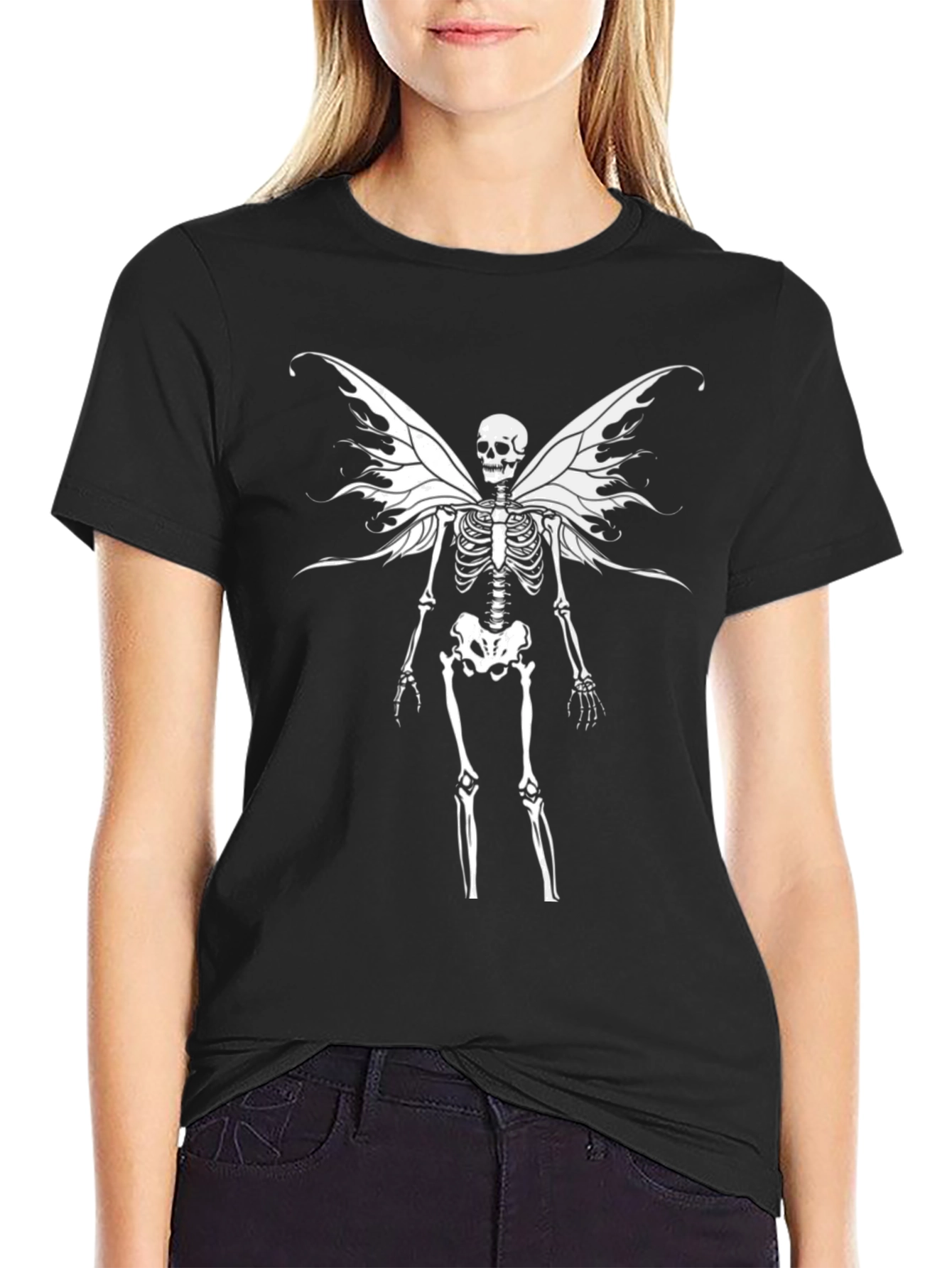Skeleton Fairy Wings Graphic T-Shirt